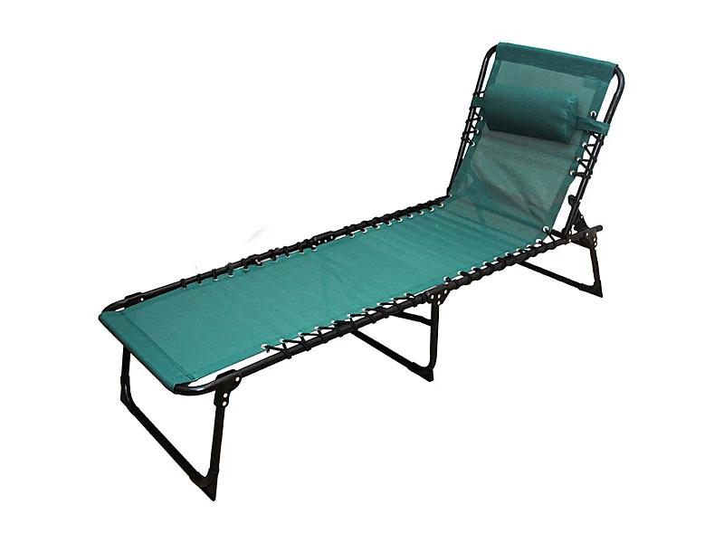 Transat Chaise longue pliante Bain de soleil coloris vert émeraude avec coussin - Longueur 188 x Profondeur 55 x Hauteur 30 cm