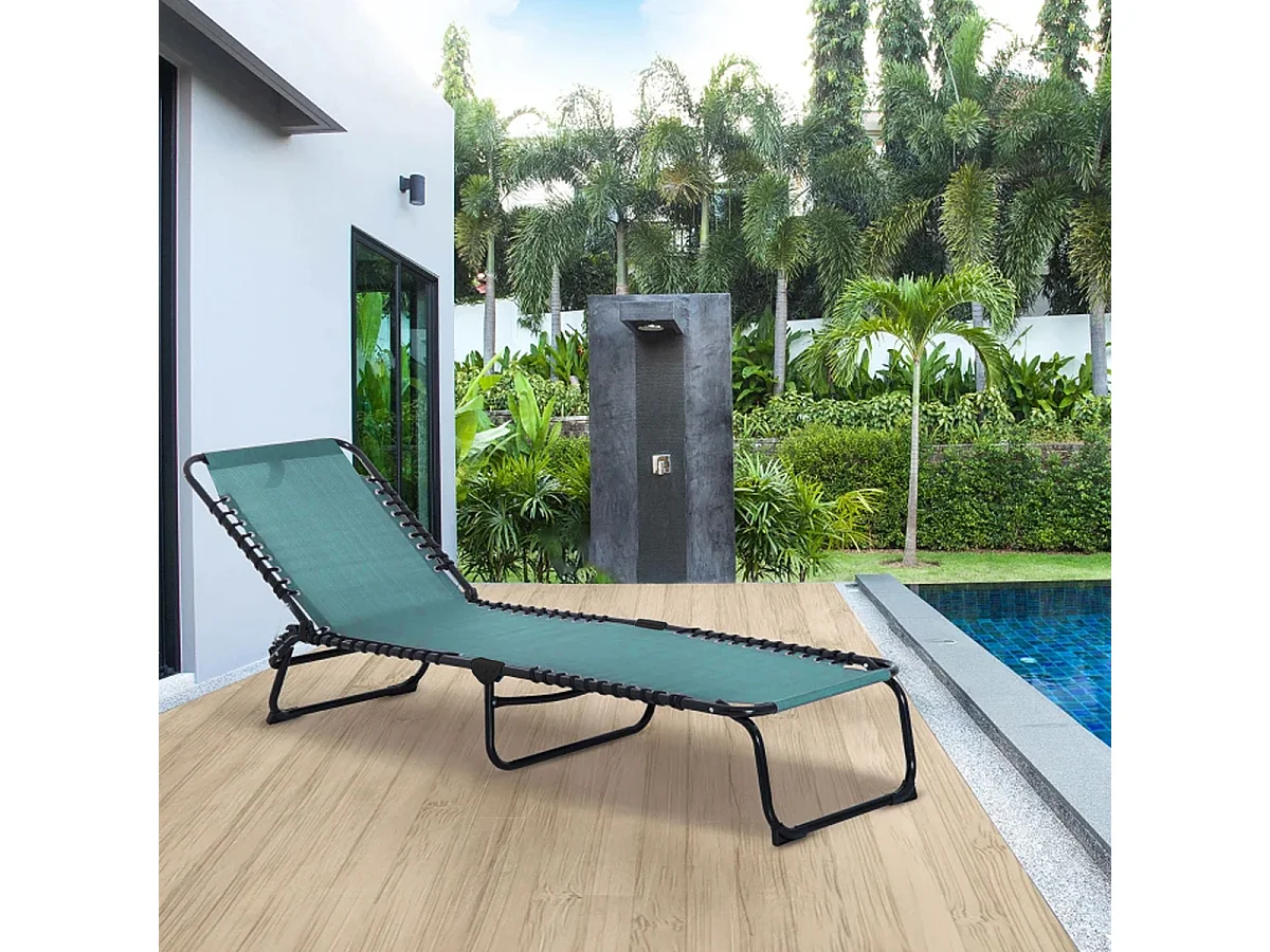 Transat Chaise longue pliante Bain de soleil coloris vert émeraude avec coussin - Longueur 188 x Profondeur 55 x Hauteur 30 cm