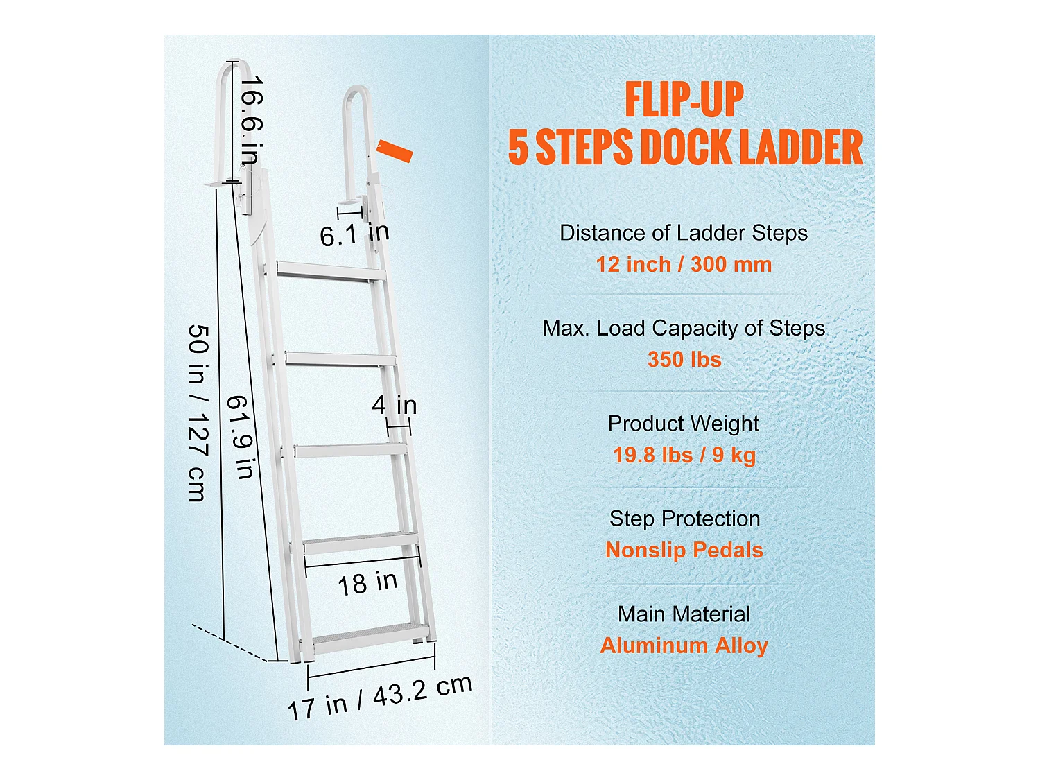 Échelle de Quai Rabattable en Aluminium SucceBuy, 5 marches, Capacité de 159 kg, pour Embarquement à Bord de Bateaux, Lacs, Piscines