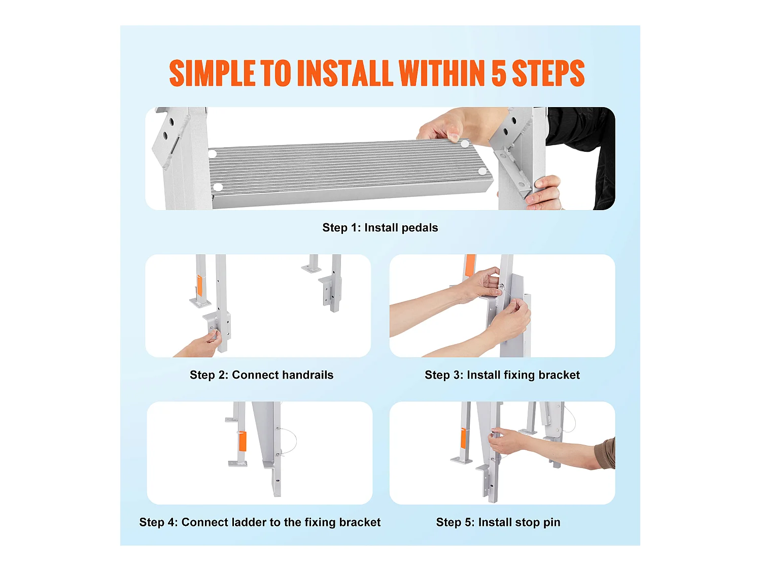 Échelle de Quai Rabattable en Aluminium SucceBuy, 5 marches, Capacité de 159 kg, pour Embarquement à Bord de Bateaux, Lacs, Piscines
