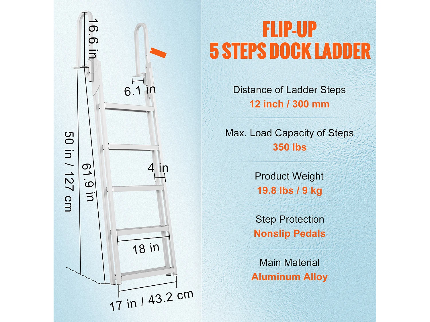Échelle de Quai Rabattable en Aluminium SucceBuy, 5 marches, Capacité de 159 kg, pour Embarquement à Bord de Bateaux, Lacs, Piscines