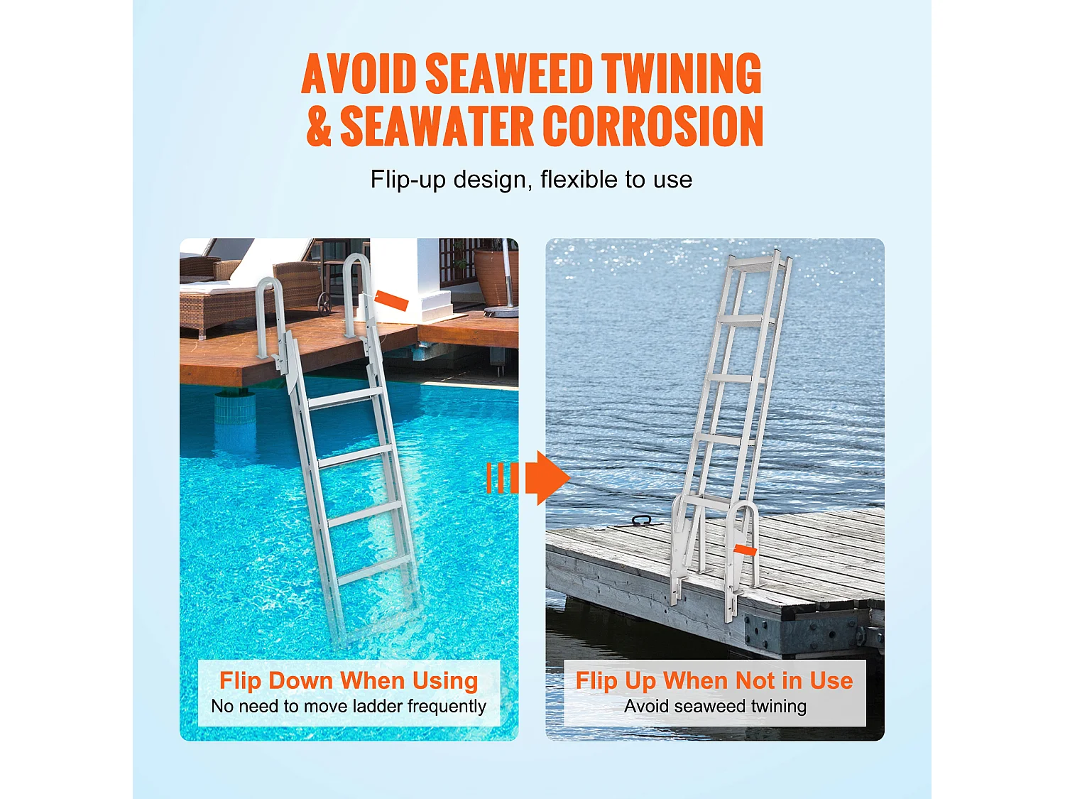 Échelle de Quai Rabattable en Aluminium SucceBuy, 5 marches, Capacité de 159 kg, pour Embarquement à Bord de Bateaux, Lacs, Piscines