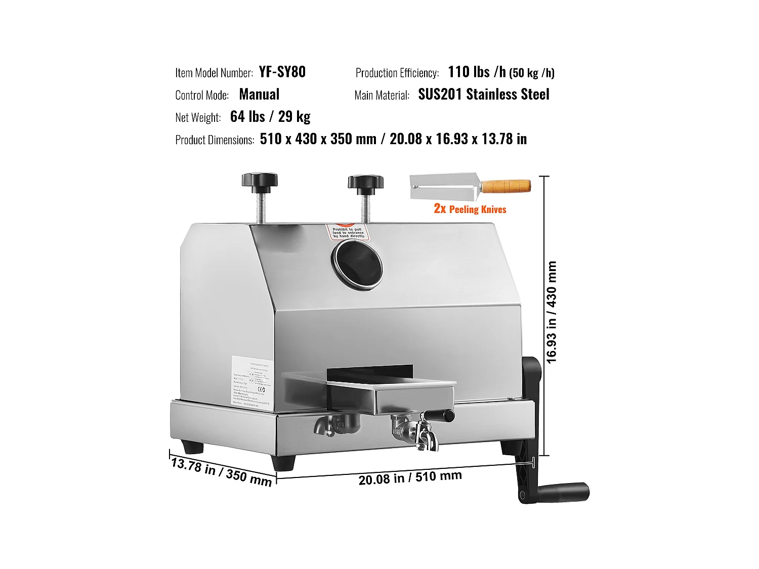 Extracteur de Jus de Canne à Sucre SucceBuy, Capacité de 50kg/h, 3 Rouleaux, Extracteur de Jus Manuel