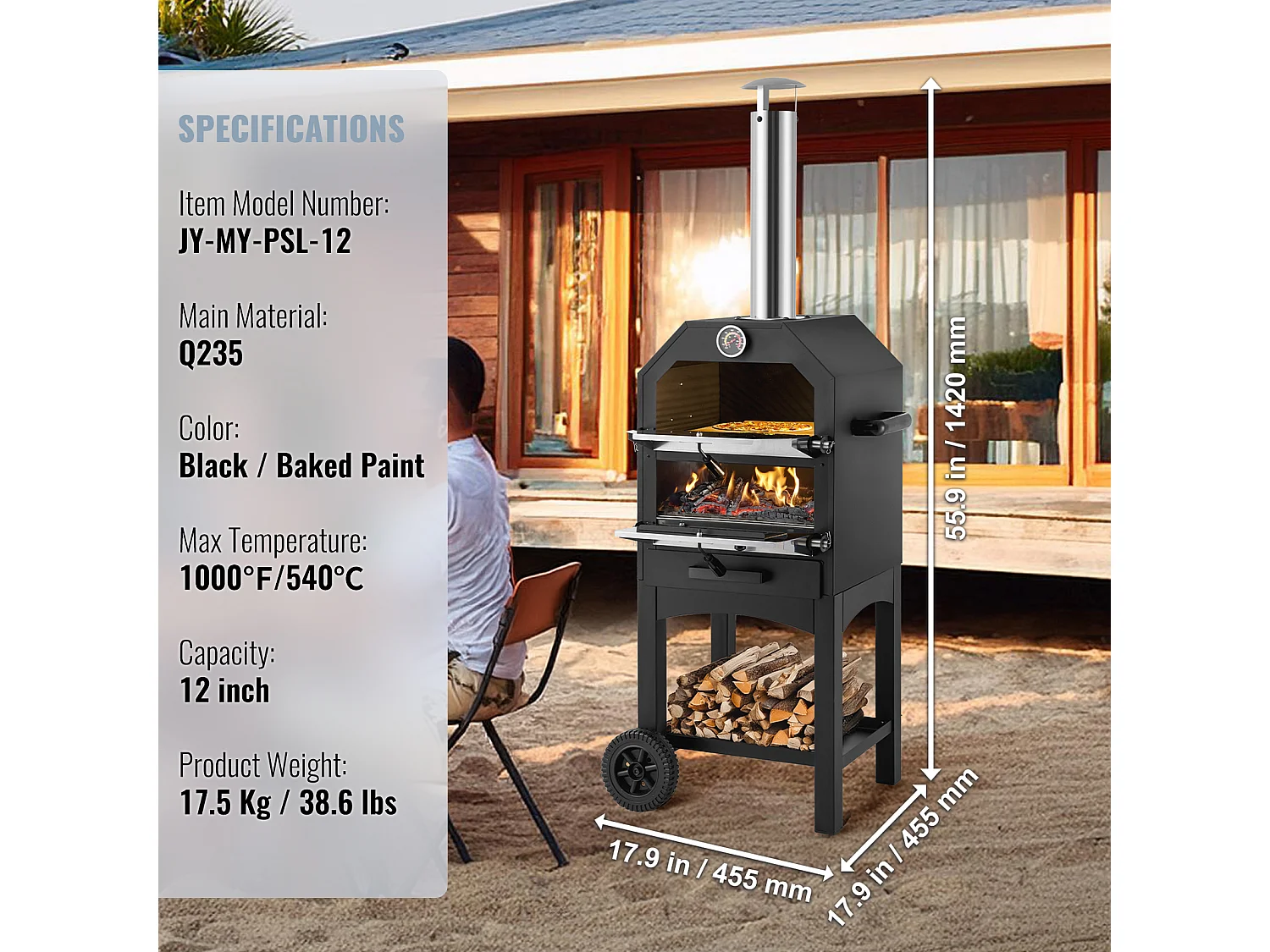Four à Pizza d'Extérieur, SucceBuy Four à Pizza à Granulés de Bois Portable d'Extérieur de 30 cm, Finition Peinture Cuite, Idéal pour le Camping