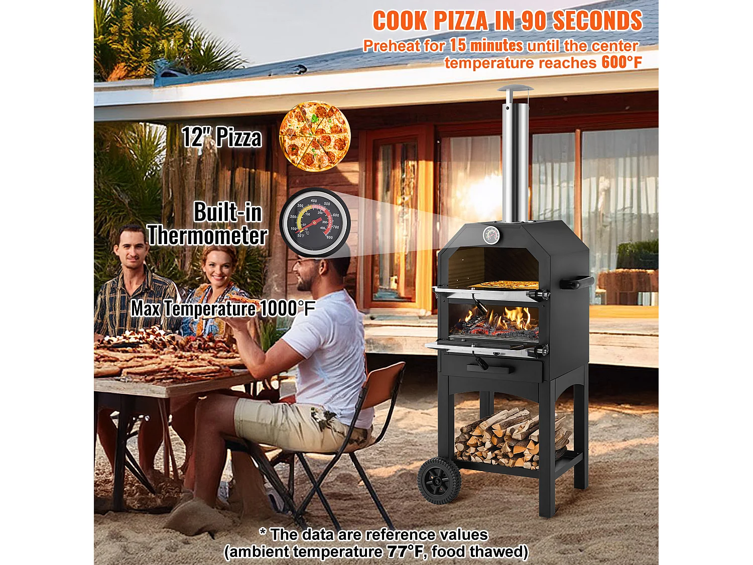 Four à Pizza d'Extérieur, SucceBuy Four à Pizza à Granulés de Bois Portable d'Extérieur de 30 cm, Finition Peinture Cuite, Idéal pour le Camping