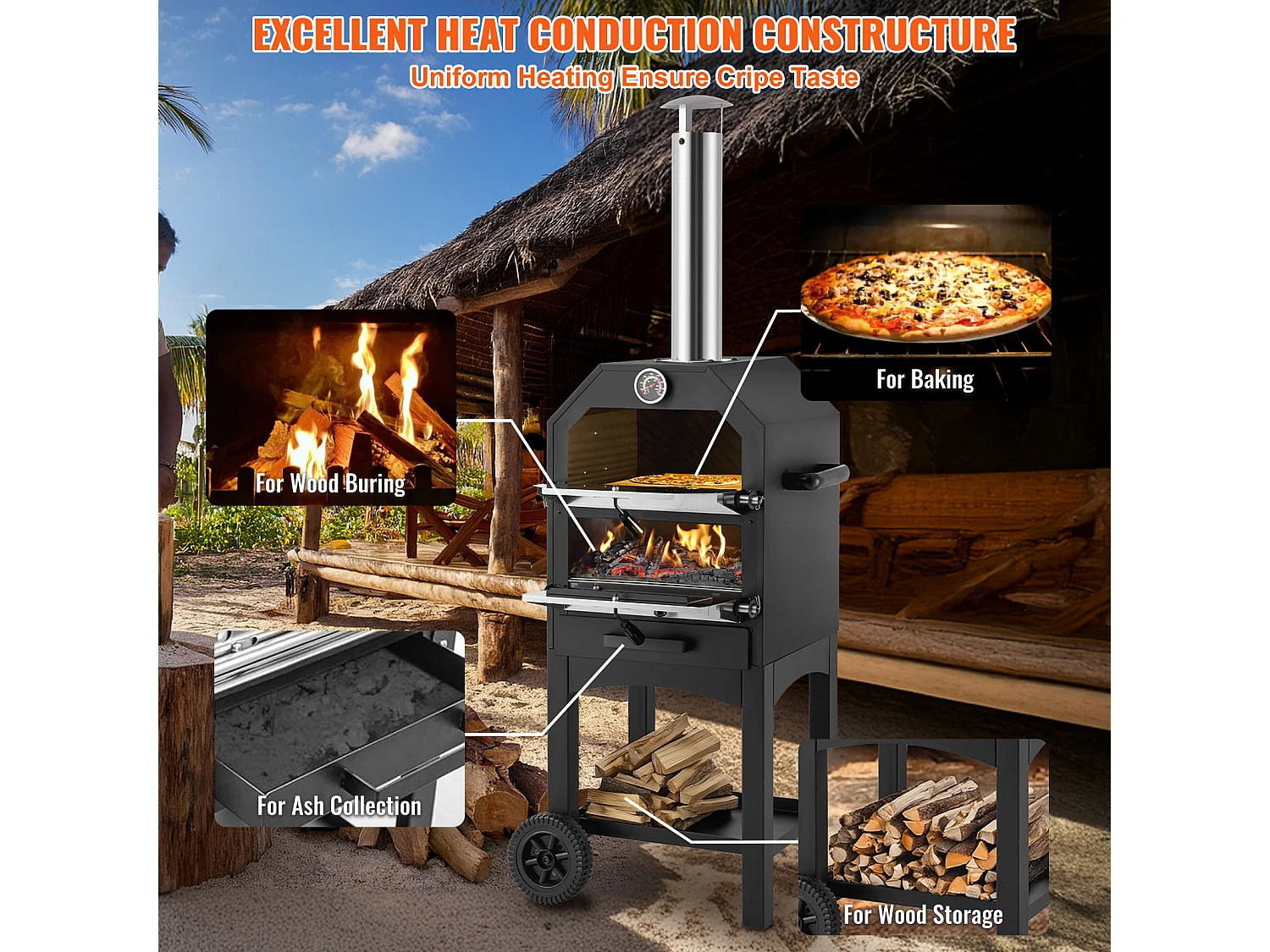 Four à Pizza d'Extérieur, SucceBuy Four à Pizza à Granulés de Bois Portable d'Extérieur de 30 cm, Finition Peinture Cuite, Idéal pour le Camping
