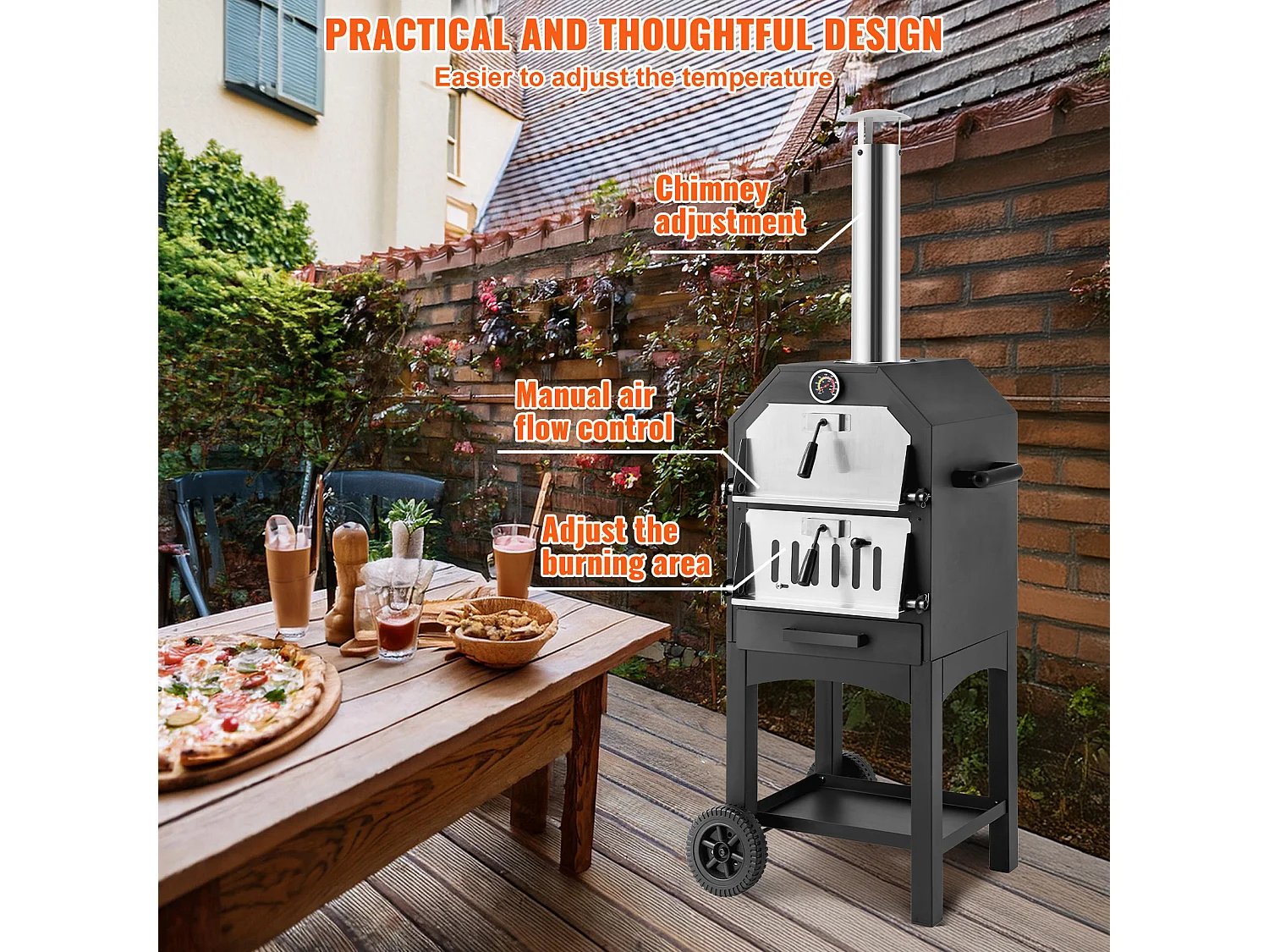 Four à Pizza d'Extérieur, SucceBuy Four à Pizza à Granulés de Bois Portable d'Extérieur de 30 cm, Finition Peinture Cuite, Idéal pour le Camping