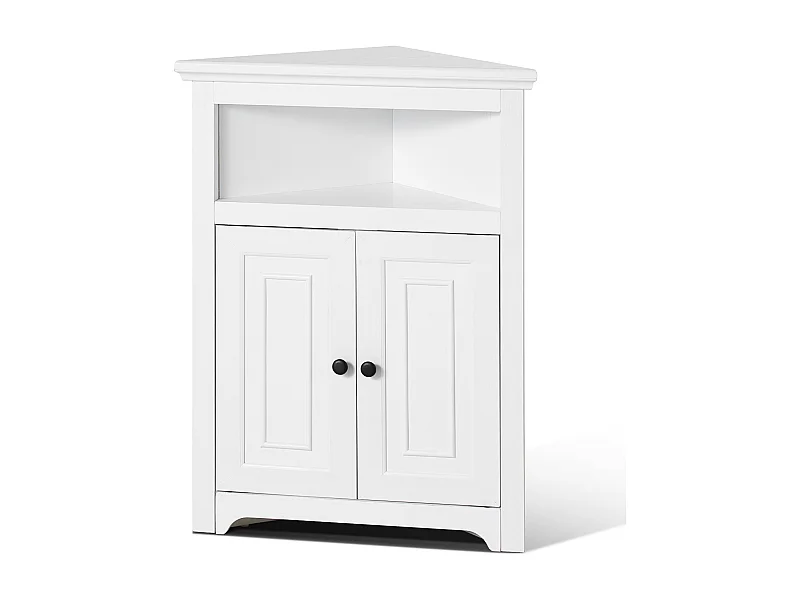 Armoire de Rangement d'Angle Blanche SucceBuy de 81.28cm, 2 Portes en Bois, étagères Réglables