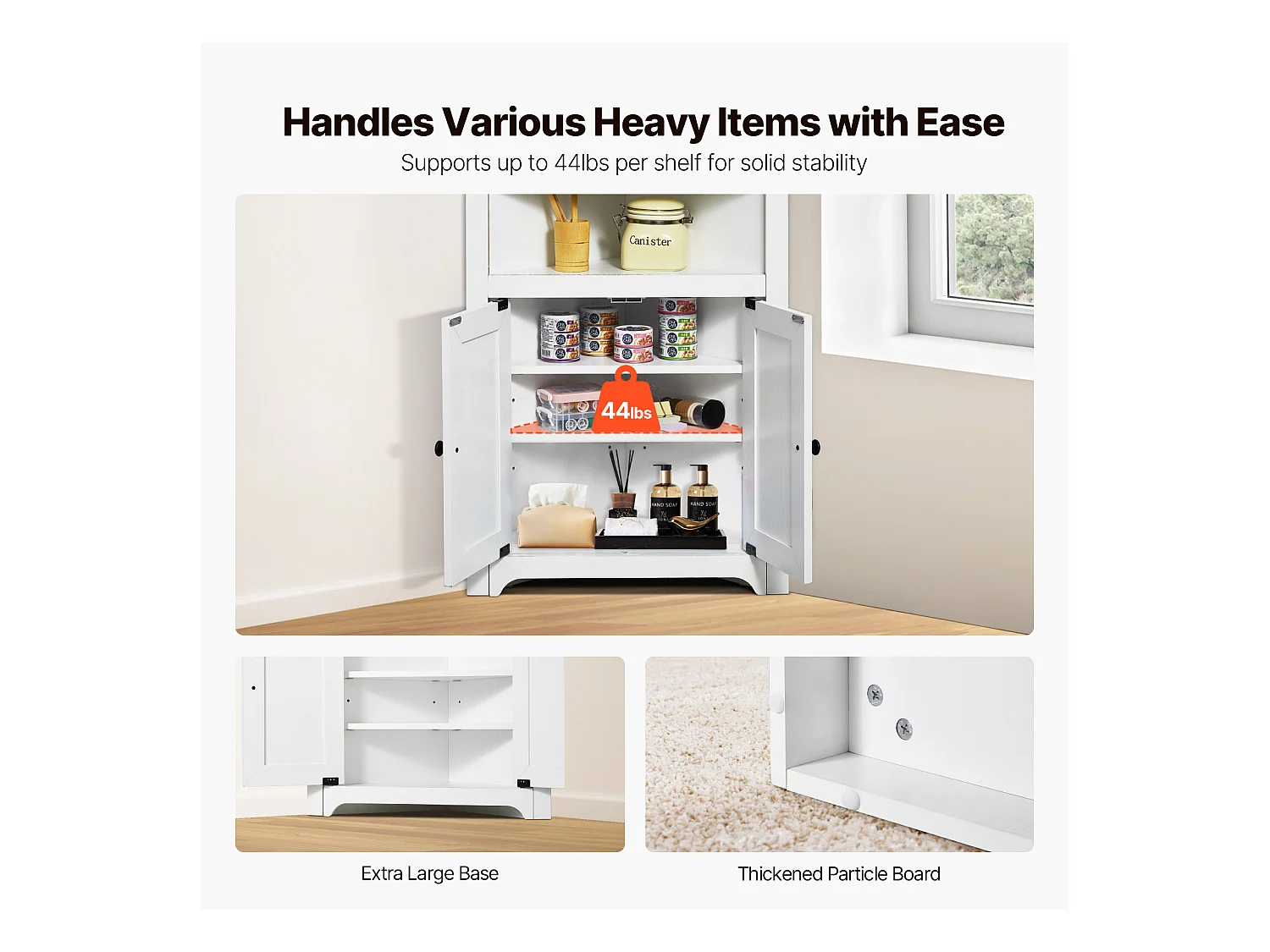 Armoire de Rangement d'Angle Blanche SucceBuy de 81.28cm, 2 Portes en Bois, étagères Réglables