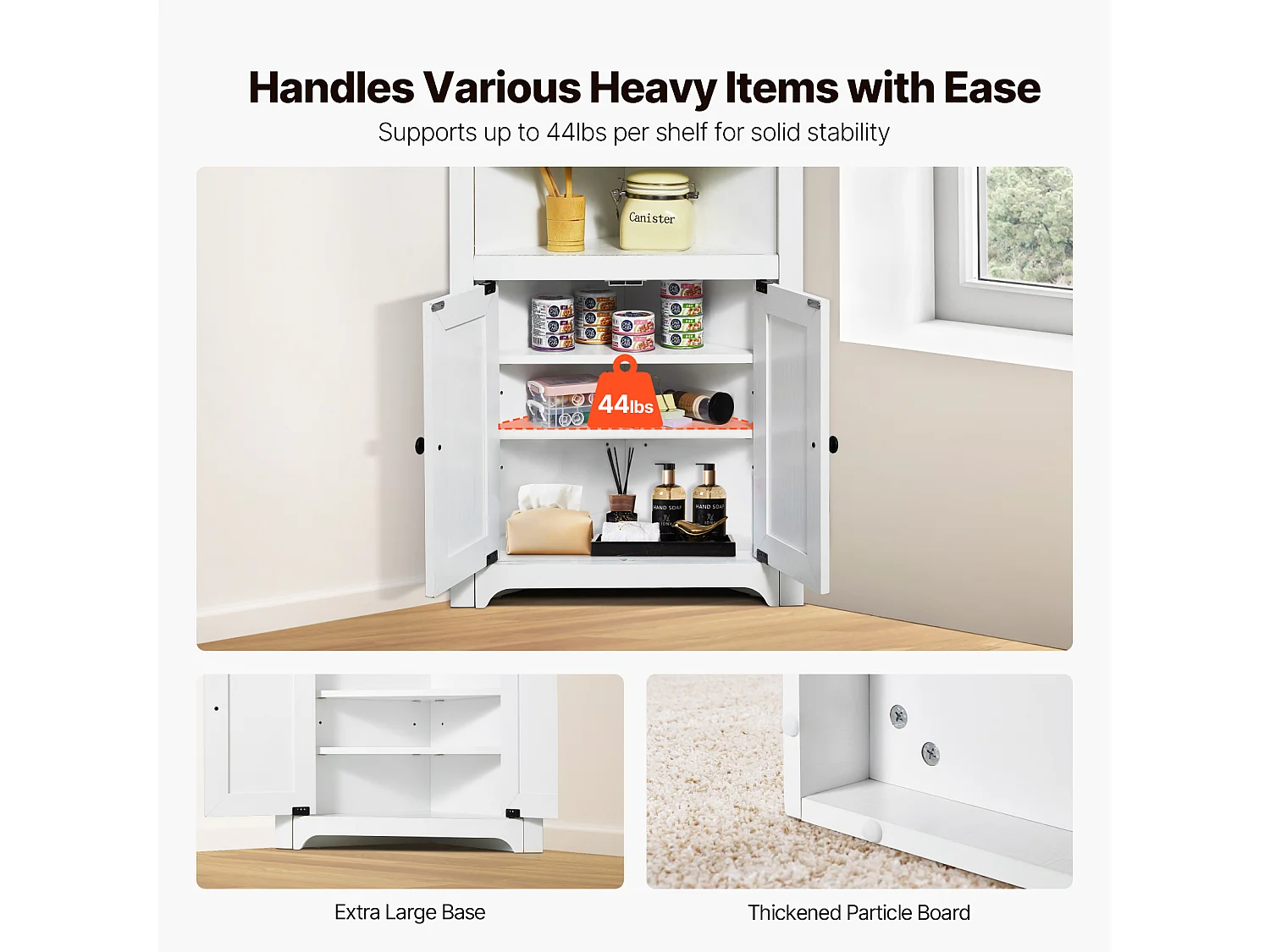 Armoire de Rangement d'Angle Blanche SucceBuy de 81.28cm, 2 Portes en Bois, étagères Réglables