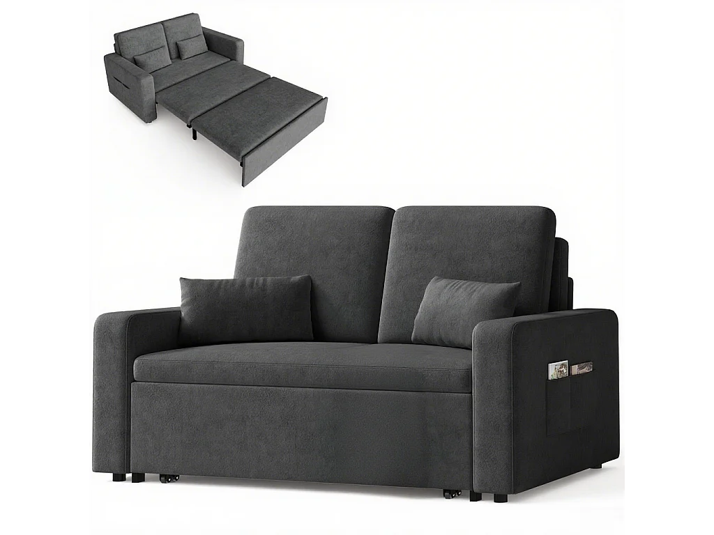 Canapé convertible Bealife 150x82 cm - Tissu chenille crème/gris foncé