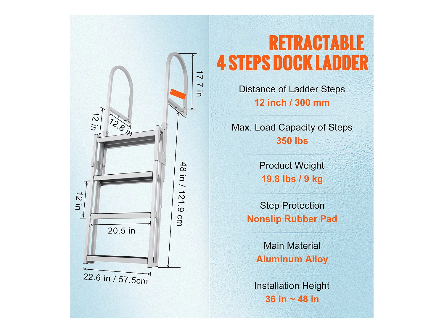 Échelle de Quai en Aluminium SucceBuy, Hauteur Réglable de 140 à 170 cm, 4 Marches pour Bateaux