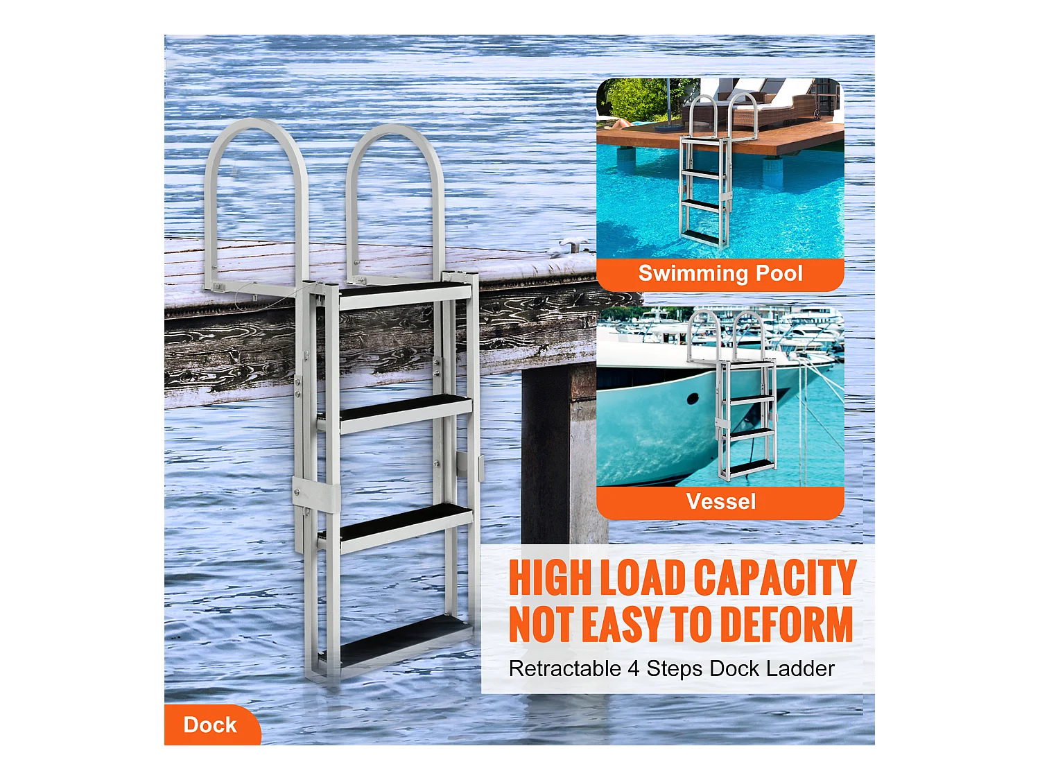 Échelle de Quai en Aluminium SucceBuy, Hauteur Réglable de 140 à 170 cm, 4 Marches pour Bateaux