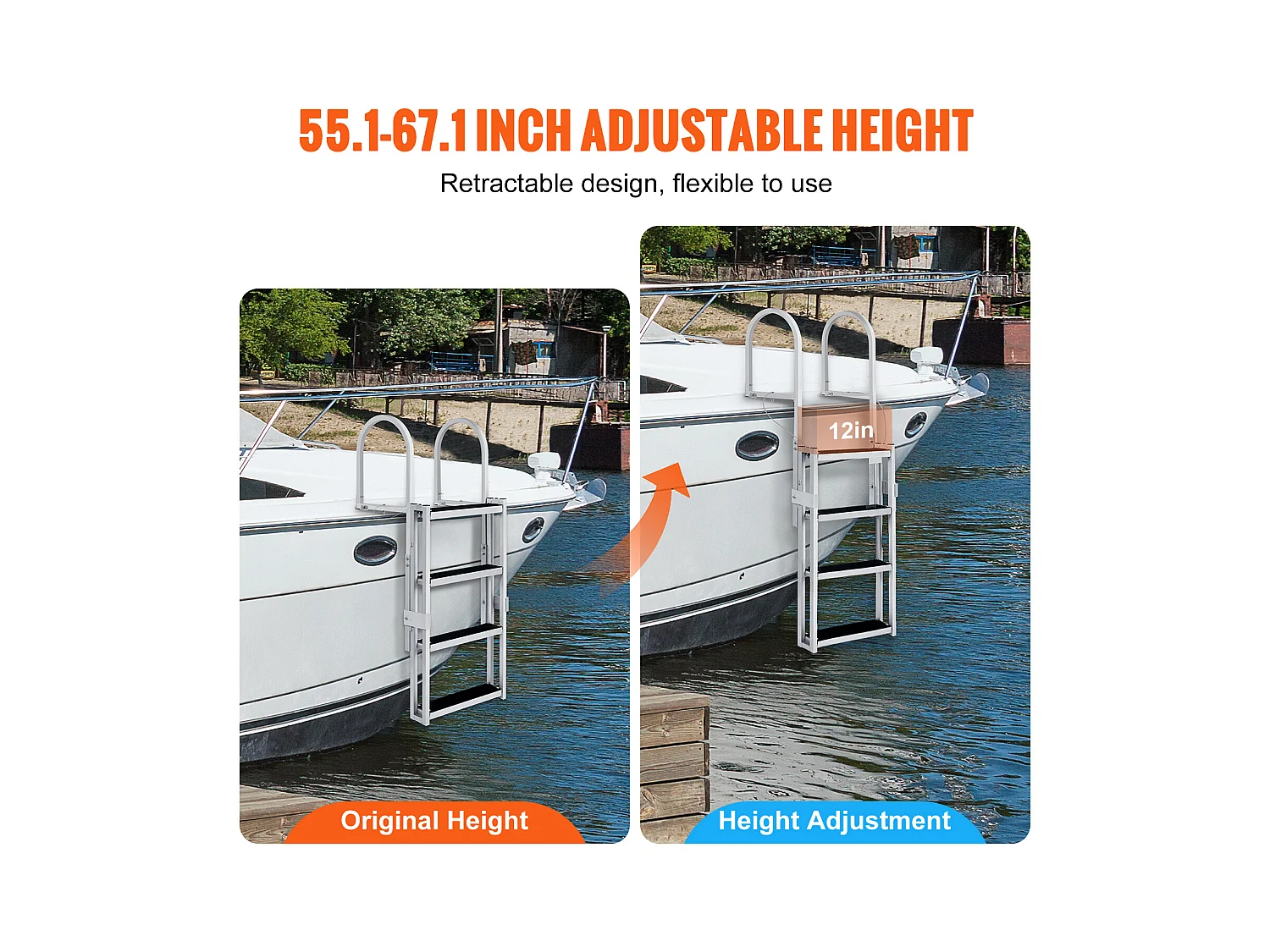 Échelle de Quai en Aluminium SucceBuy, Hauteur Réglable de 140 à 170 cm, 4 Marches pour Bateaux