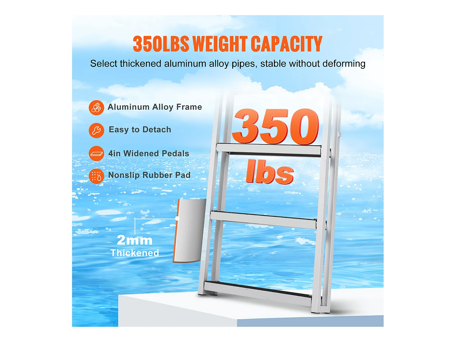 Échelle de Quai en Aluminium SucceBuy, Hauteur Réglable de 140 à 170 cm, 4 Marches pour Bateaux