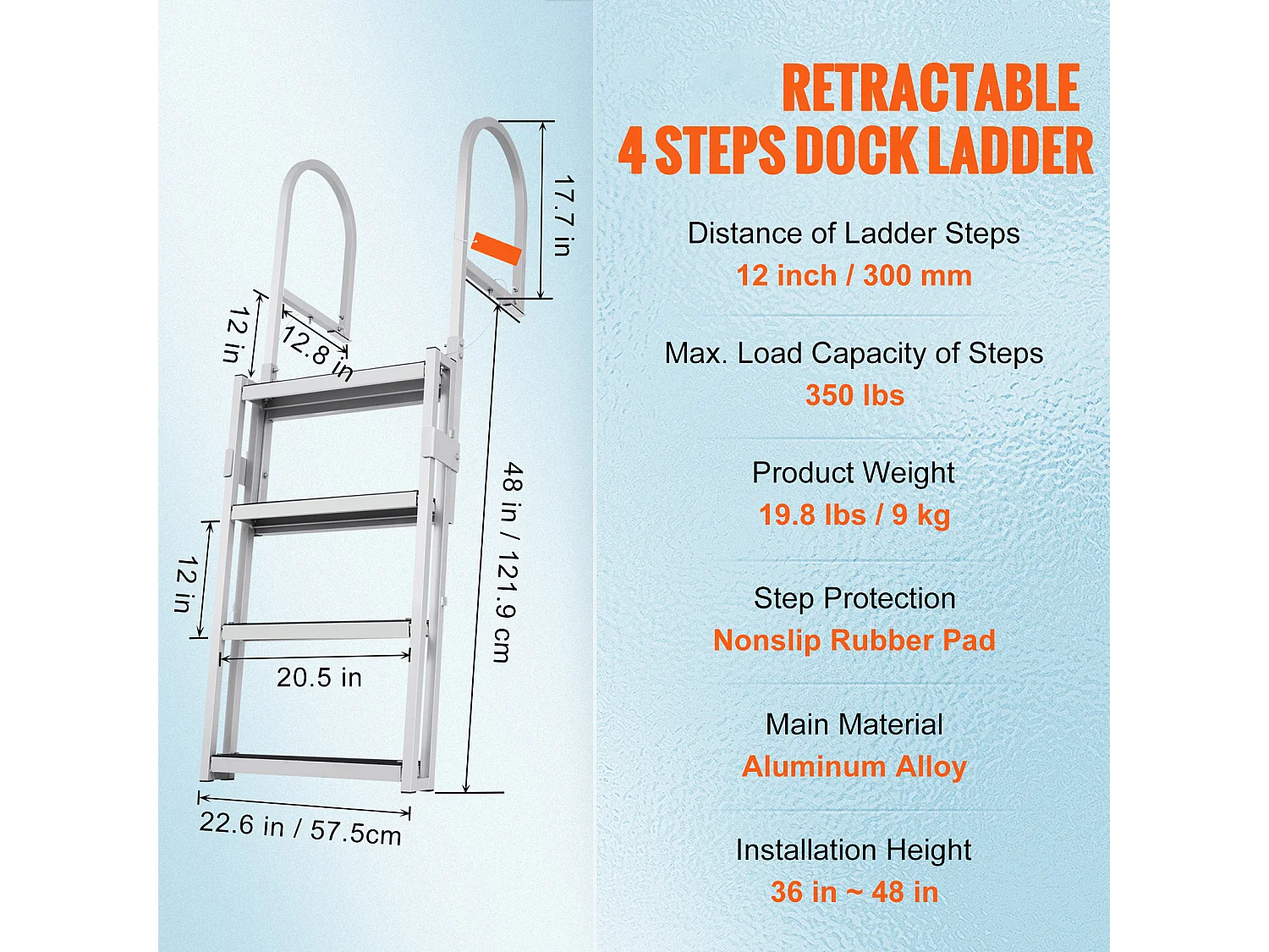 Échelle de Quai en Aluminium SucceBuy, Hauteur Réglable de 140 à 170 cm, 4 Marches pour Bateaux