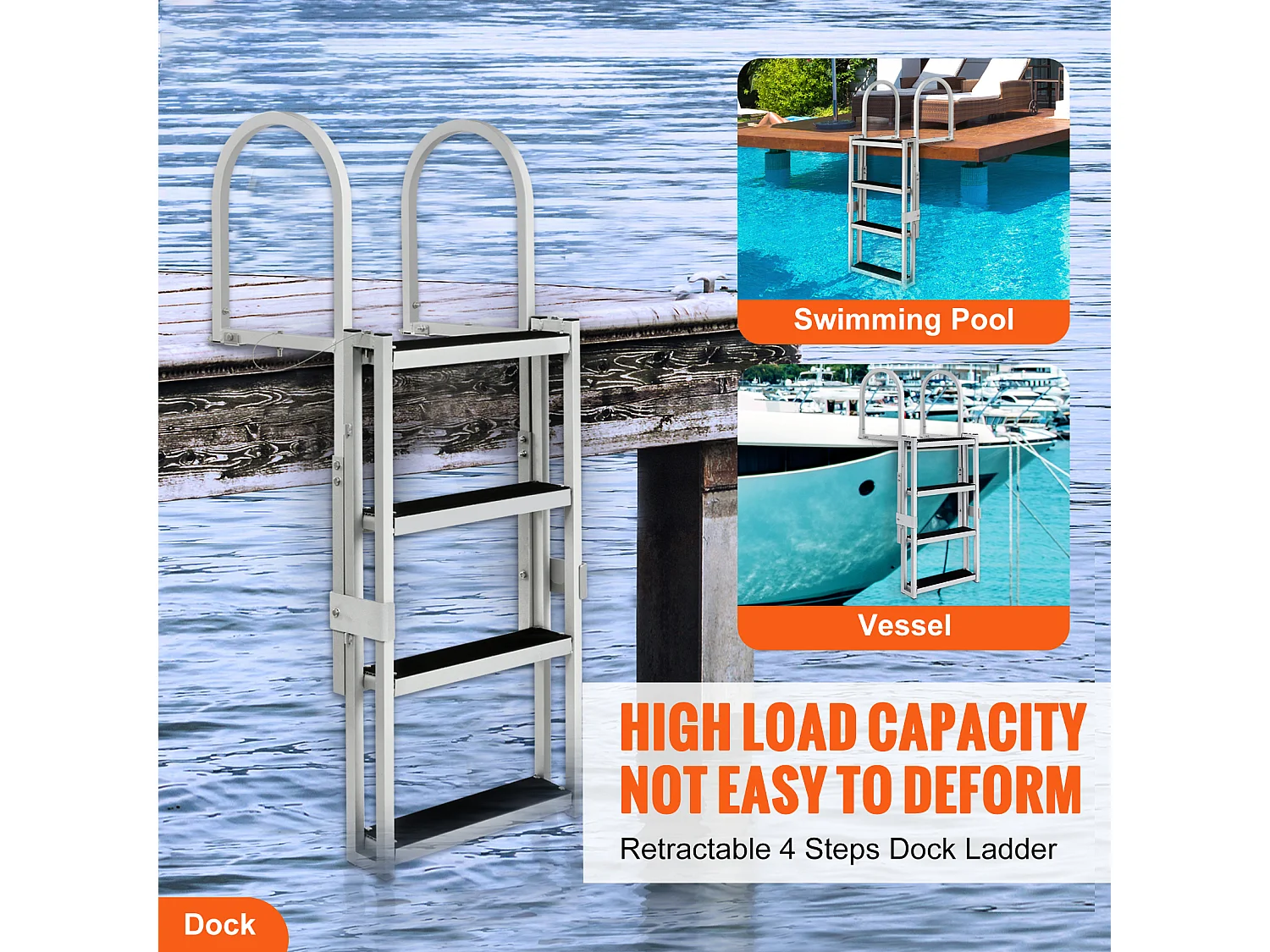 Échelle de Quai en Aluminium SucceBuy, Hauteur Réglable de 140 à 170 cm, 4 Marches pour Bateaux