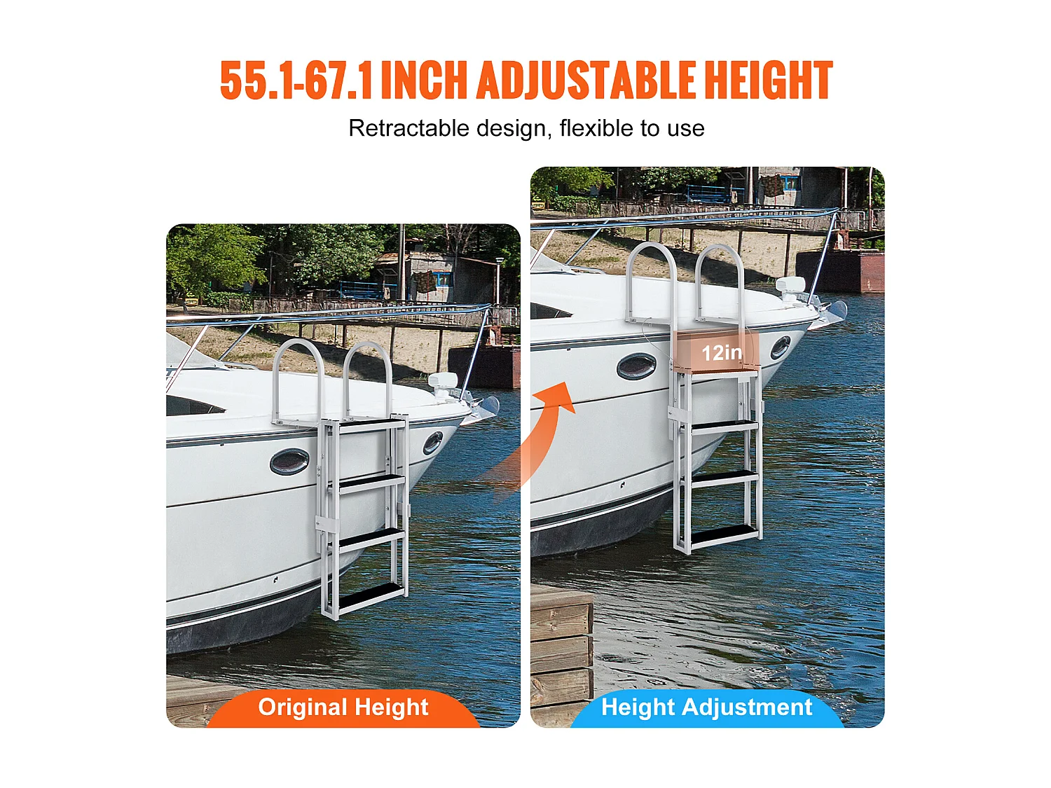 Échelle de Quai en Aluminium SucceBuy, Hauteur Réglable de 140 à 170 cm, 4 Marches pour Bateaux