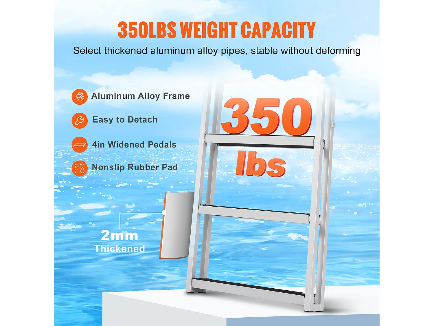 Échelle de Quai en Aluminium SucceBuy, Hauteur Réglable de 140 à 170 cm, 4 Marches pour Bateaux