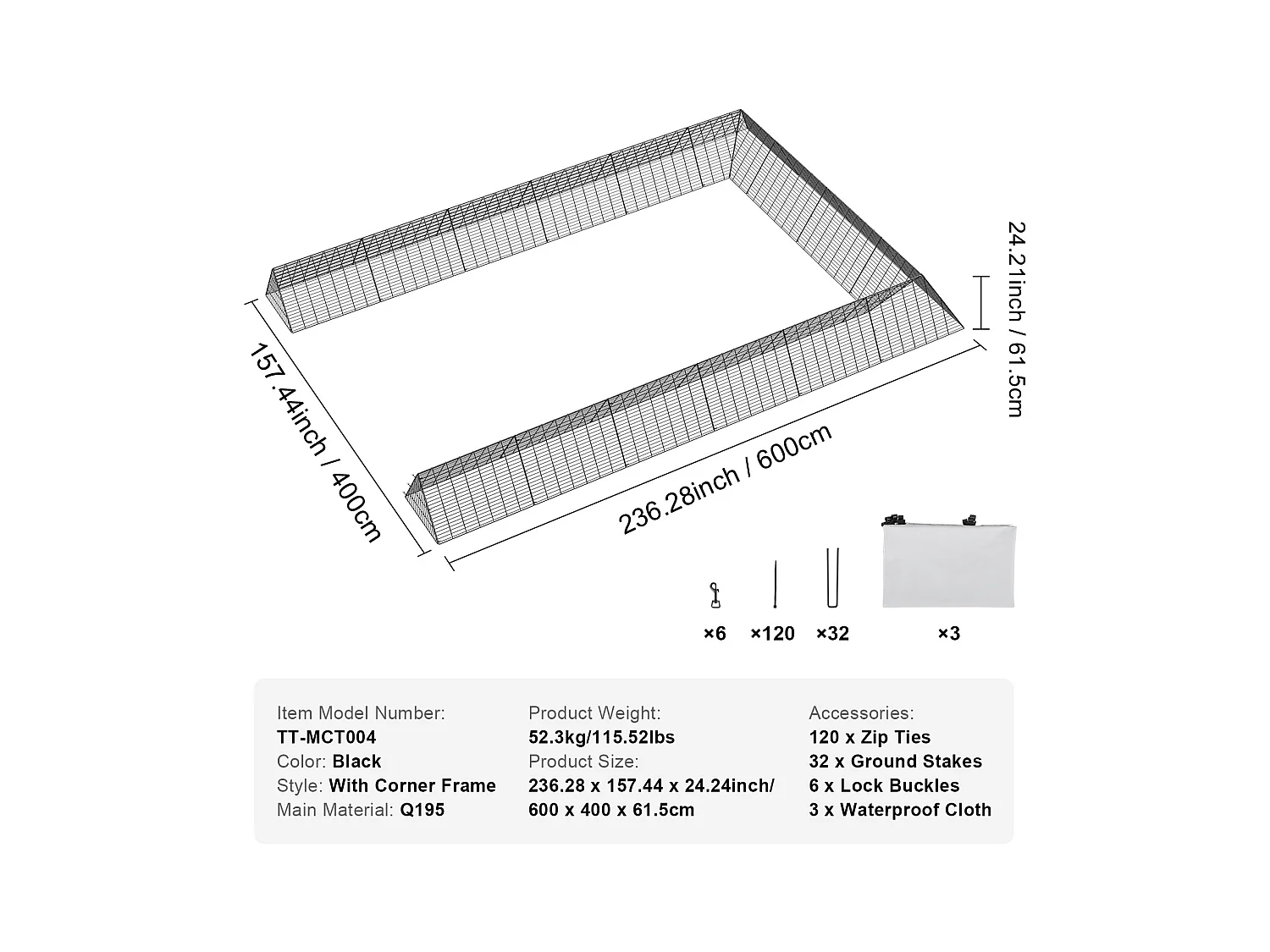 Enclos du Poulailler, SucceBuy Tunnels pour Poulets 600 × 400 × 61.5 cm, Tunnel pour Poulets d'Extérieur Portable