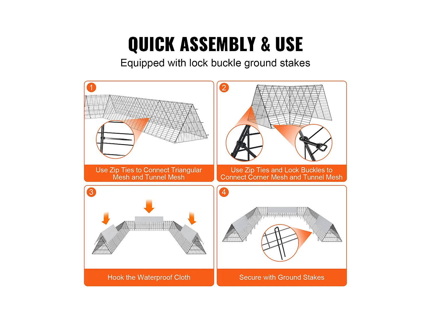 Enclos du Poulailler, SucceBuy Tunnels pour Poulets 600 × 400 × 61.5 cm, Tunnel pour Poulets d'Extérieur Portable
