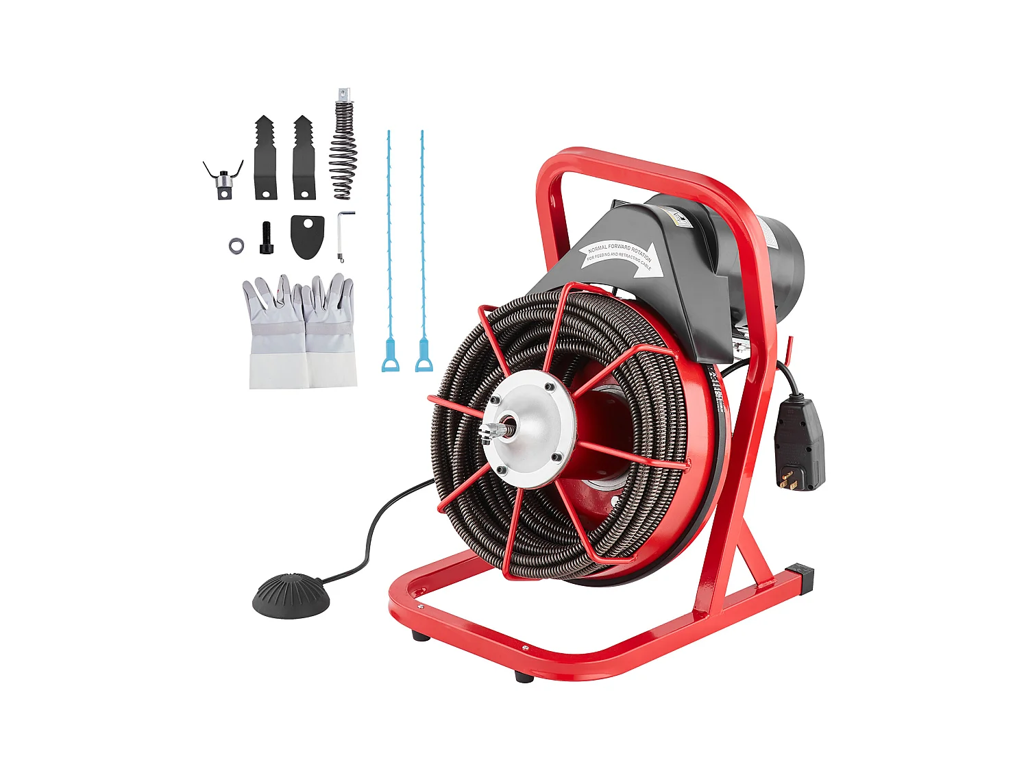 Macchina per la Pulizia degli Scarichi, SucceBuy Macchina per la Pulizia degli Scarichi con Trivella da 22.8 m × 1.27 cm, Alimentazione Manuale e 4 Frese