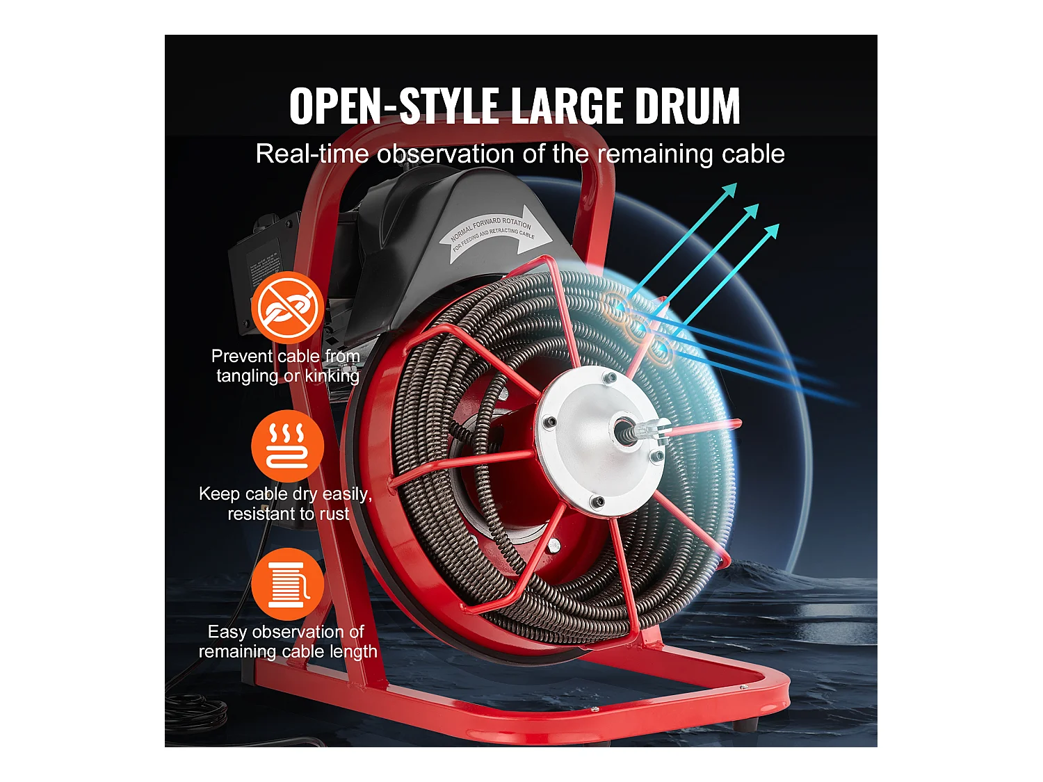 Macchina per la Pulizia degli Scarichi, SucceBuy Macchina per la Pulizia degli Scarichi con Trivella da 22.8 m × 1.27 cm, Alimentazione Manuale e 4 Frese