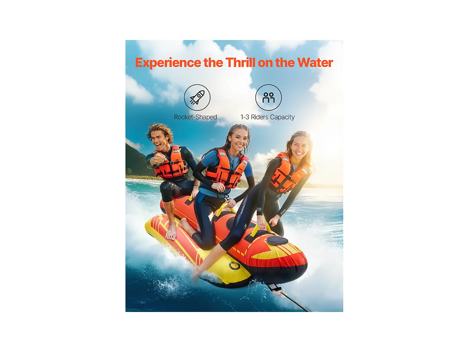 Bouée Tractée Gonflable SucceBuy, Tube de Sport Nautique Gonflable pour 1 à 3 Passagers, Capacité de 231 kg