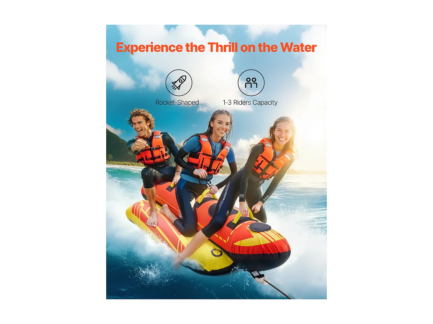 Bouée Tractée Gonflable SucceBuy, Tube de Sport Nautique Gonflable pour 1 à 3 Passagers, Capacité de 231 kg