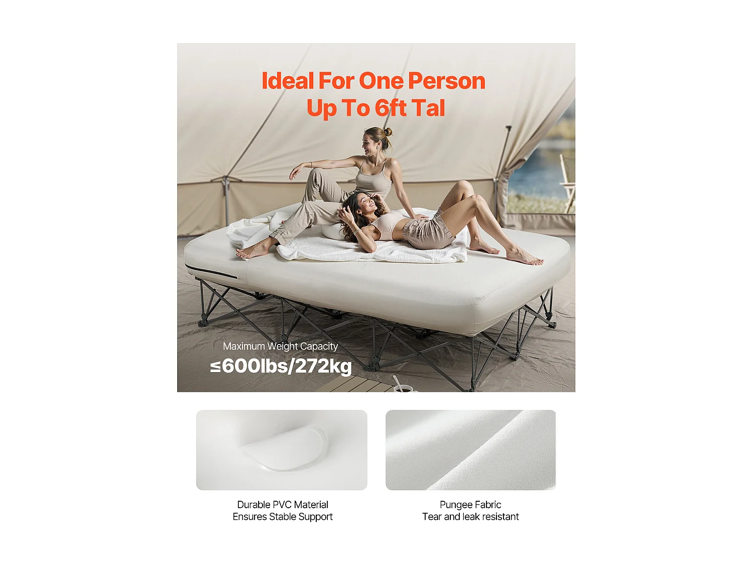 Matelas Gonflable SucceBuy pour 2 Personne avec Cadre et Pompe, Lit de Camping Gonflable de 272 kg