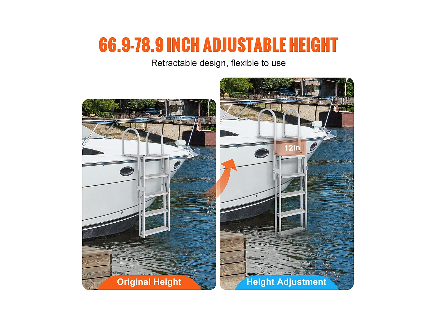 Échelle de Quai en Aluminium SucceBuy, Hauteur Réglable 170 à 200 cm, 5 Marches pour Bateaux