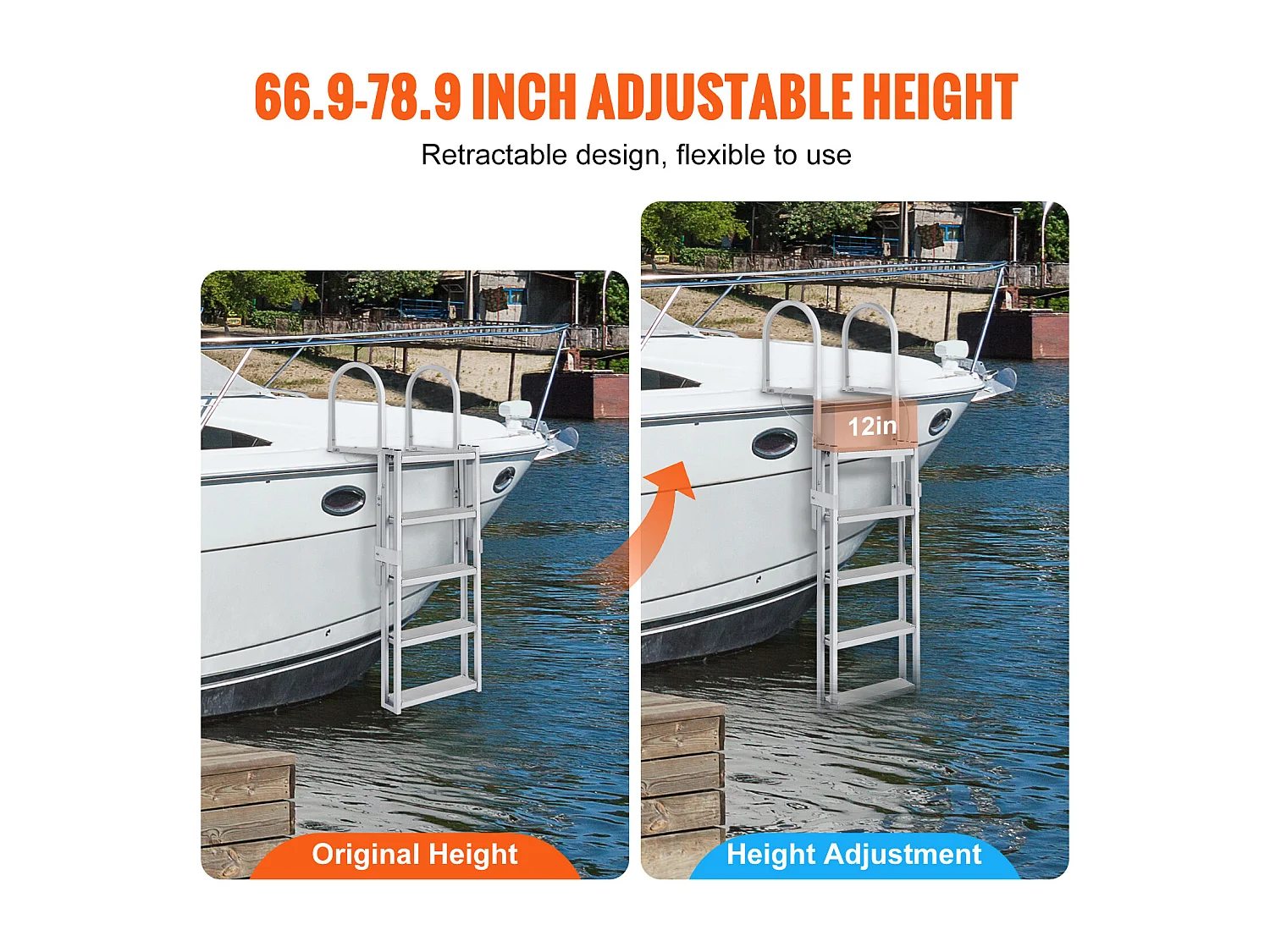 Échelle de Quai en Aluminium SucceBuy, Hauteur Réglable 170 à 200 cm, 5 Marches pour Bateaux