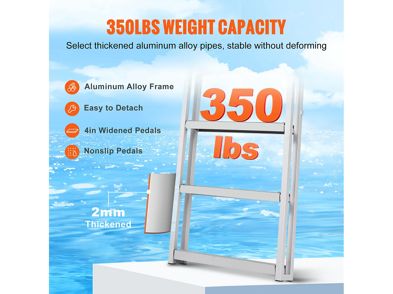 Échelle de Quai en Aluminium SucceBuy, Hauteur Réglable 170 à 200 cm, 5 Marches pour Bateaux