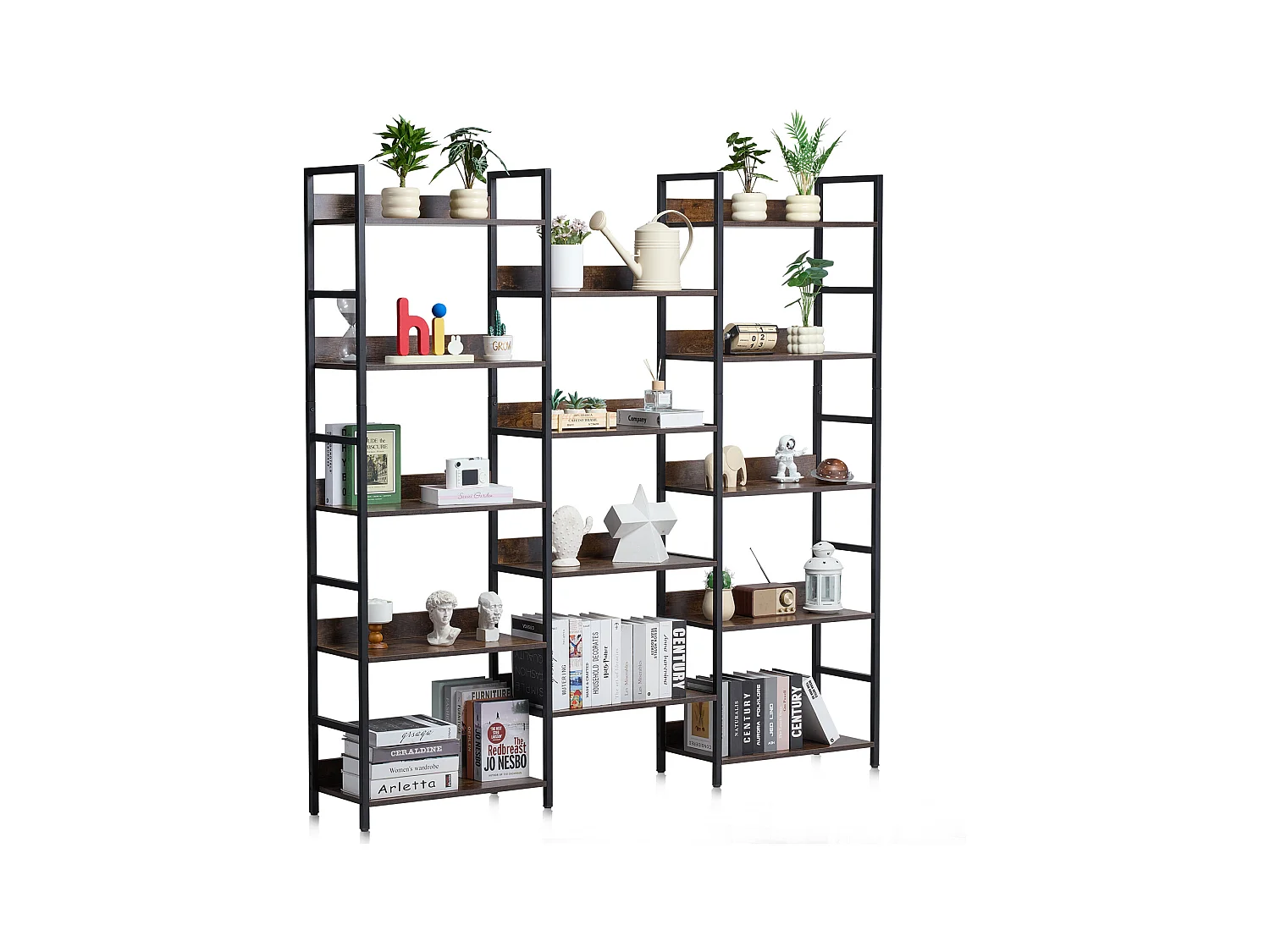 Bücherregal SucceBuy, Rustikales Metallmodell mit 14 Ebenen für Wohnzimmer, Schlafzimmer und Büro