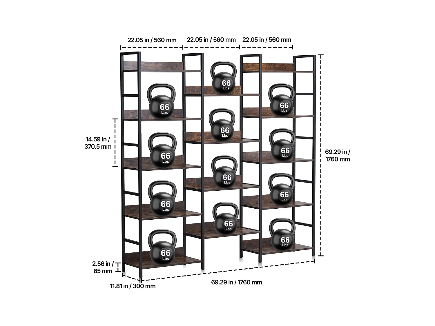 Bücherregal SucceBuy, Rustikales Metallmodell mit 14 Ebenen für Wohnzimmer, Schlafzimmer und Büro