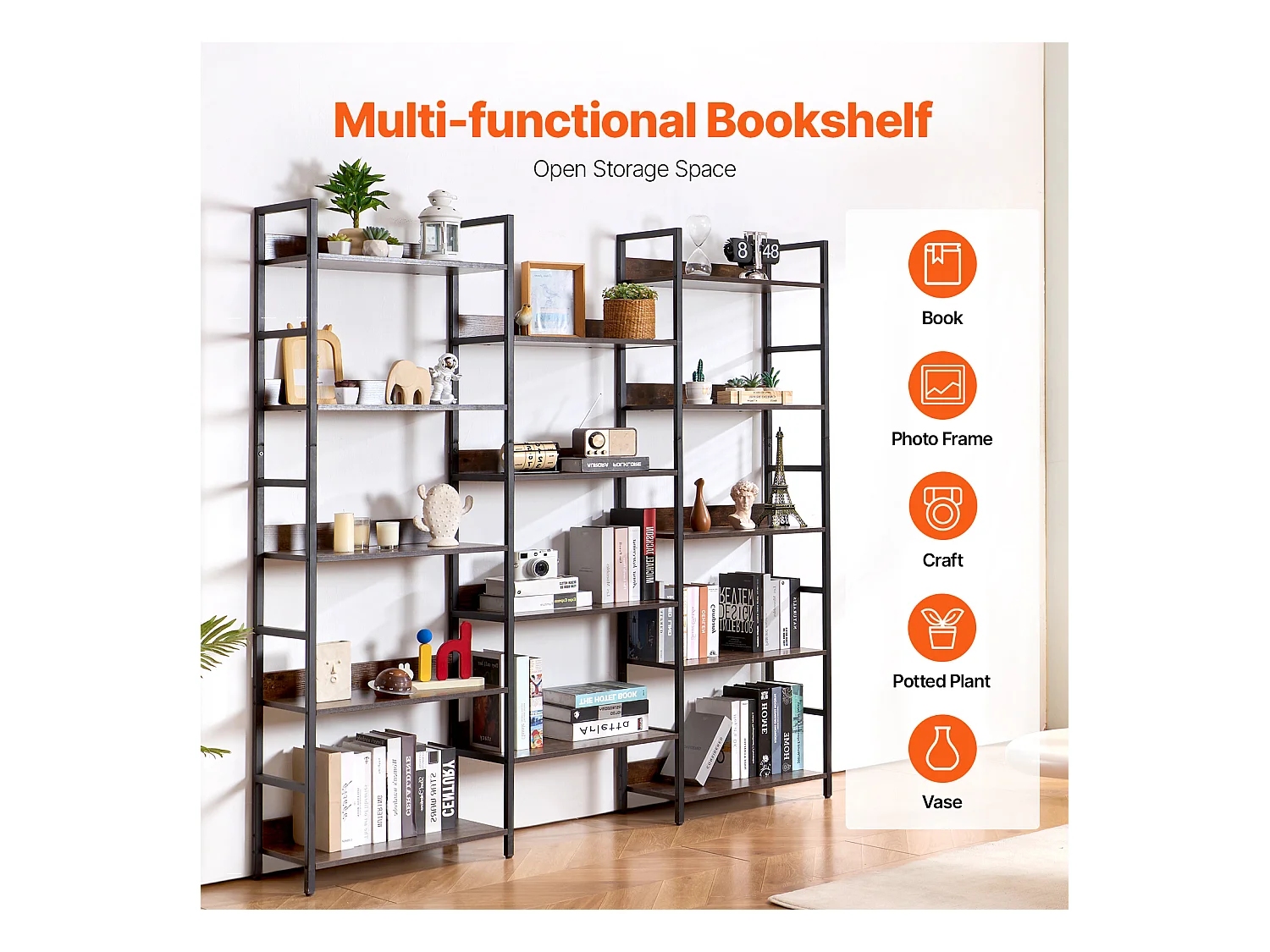 Bücherregal SucceBuy, Rustikales Metallmodell mit 14 Ebenen für Wohnzimmer, Schlafzimmer und Büro