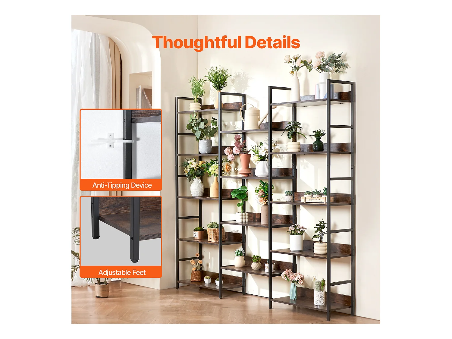 Bücherregal SucceBuy, Rustikales Metallmodell mit 14 Ebenen für Wohnzimmer, Schlafzimmer und Büro