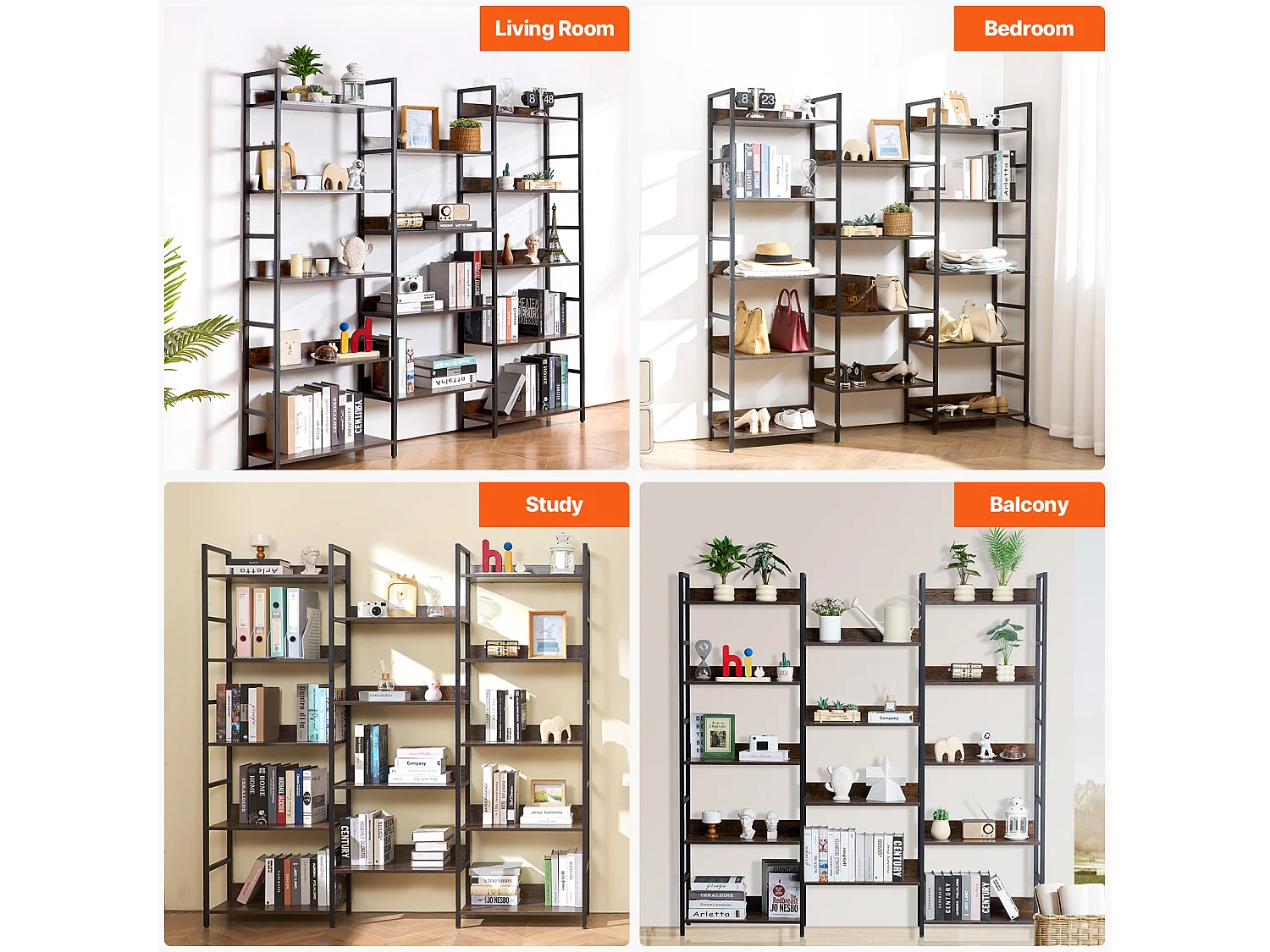 Biblioteca SucceBuy, Rustica in Metallo con 14 Livelli per Salotto, Camera e Ufficio