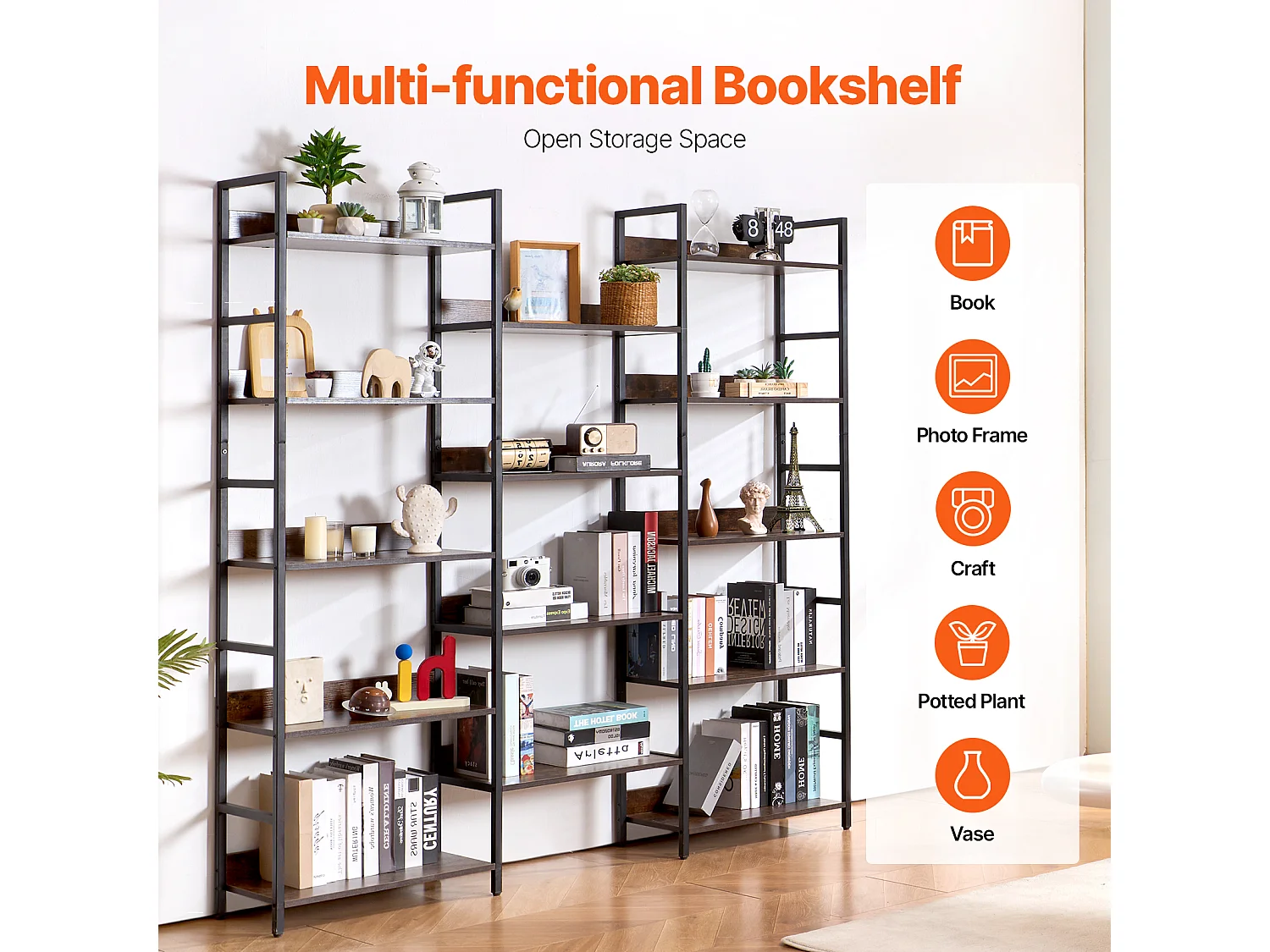 Biblioteca SucceBuy, Rustica in Metallo con 14 Livelli per Salotto, Camera e Ufficio