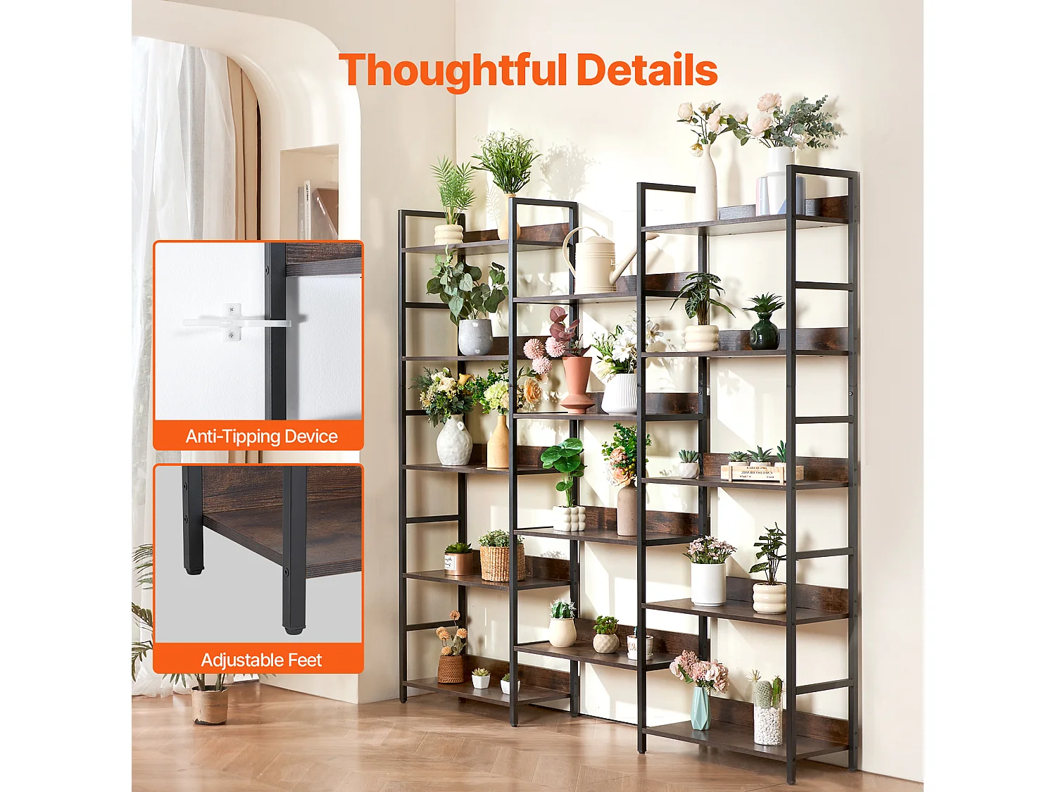 Biblioteca SucceBuy, Rustica in Metallo con 14 Livelli per Salotto, Camera e Ufficio