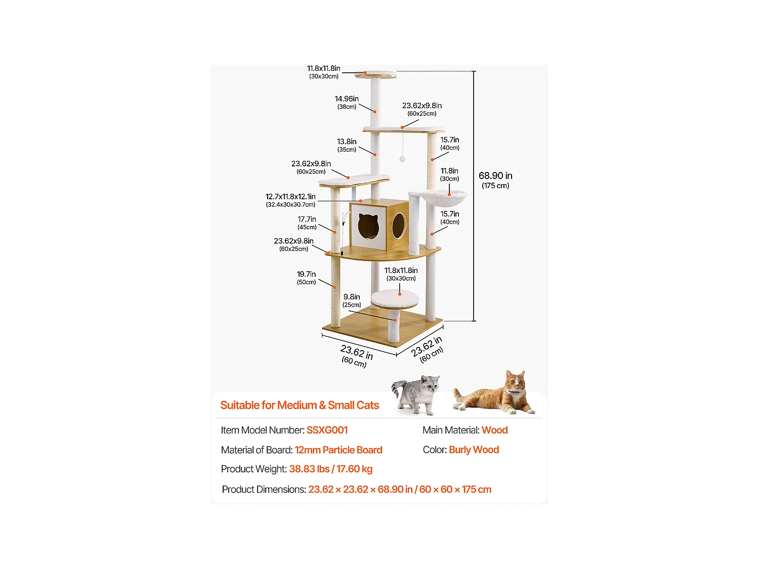 Arbre à Chats, SucceBuy Grand Arbre à Chat, Grande Tour à Plusieurs Niveaux et Condo pour Chats d'Intérieur