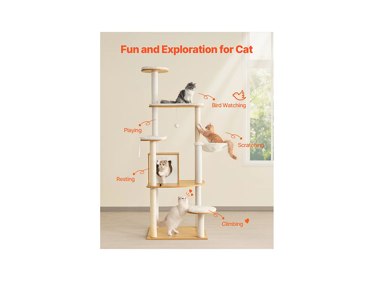 Arbre à Chats, SucceBuy Grand Arbre à Chat, Grande Tour à Plusieurs Niveaux et Condo pour Chats d'Intérieur