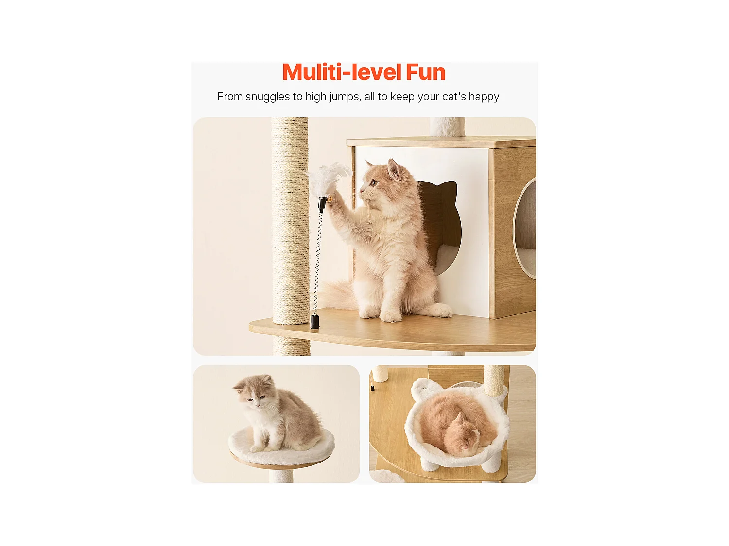 Arbre à Chats, SucceBuy Grand Arbre à Chat, Grande Tour à Plusieurs Niveaux et Condo pour Chats d'Intérieur