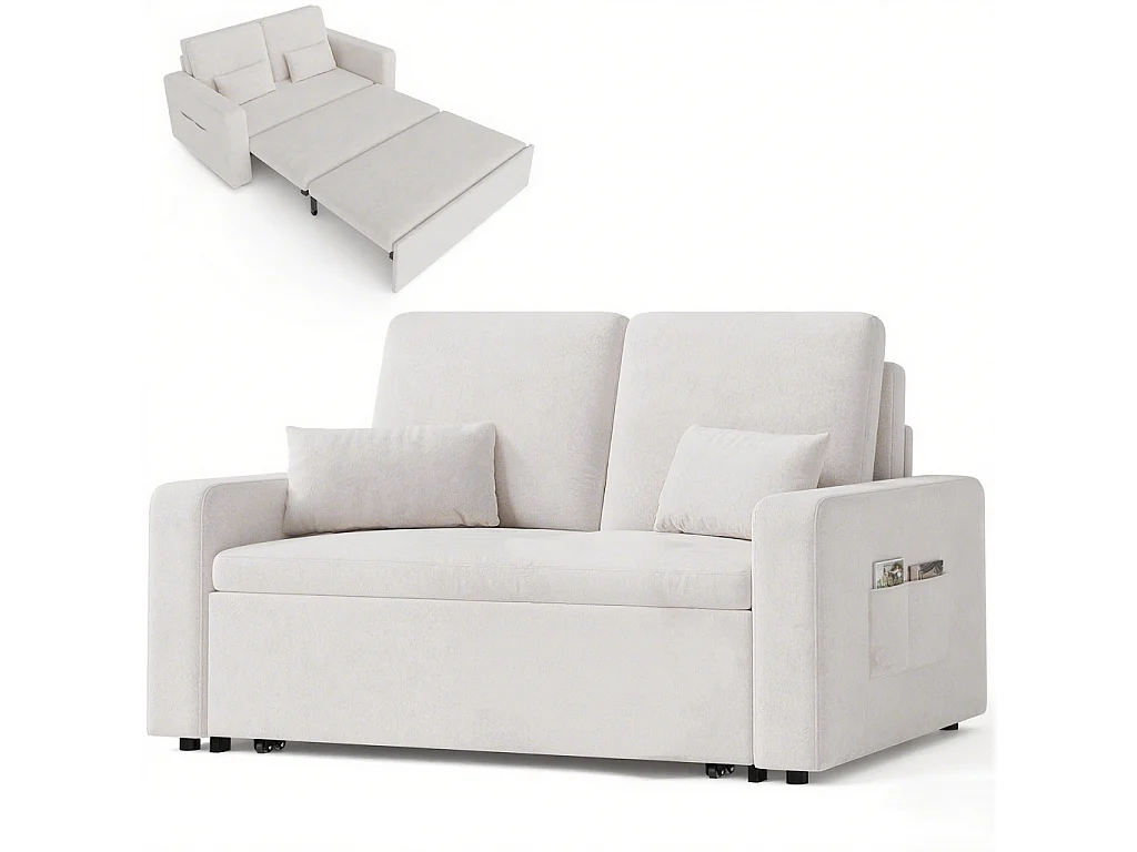 Canapé convertible Bealife 150x82 cm - Tissu chenille crème/gris foncé