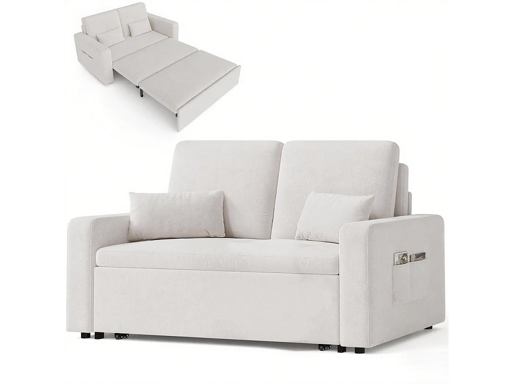 Canapé convertible Bealife 150x82 cm - Tissu chenille crème/gris foncé