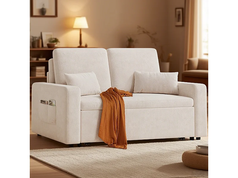 Canapé convertible Bealife 150x82 cm - Tissu chenille crème/gris foncé