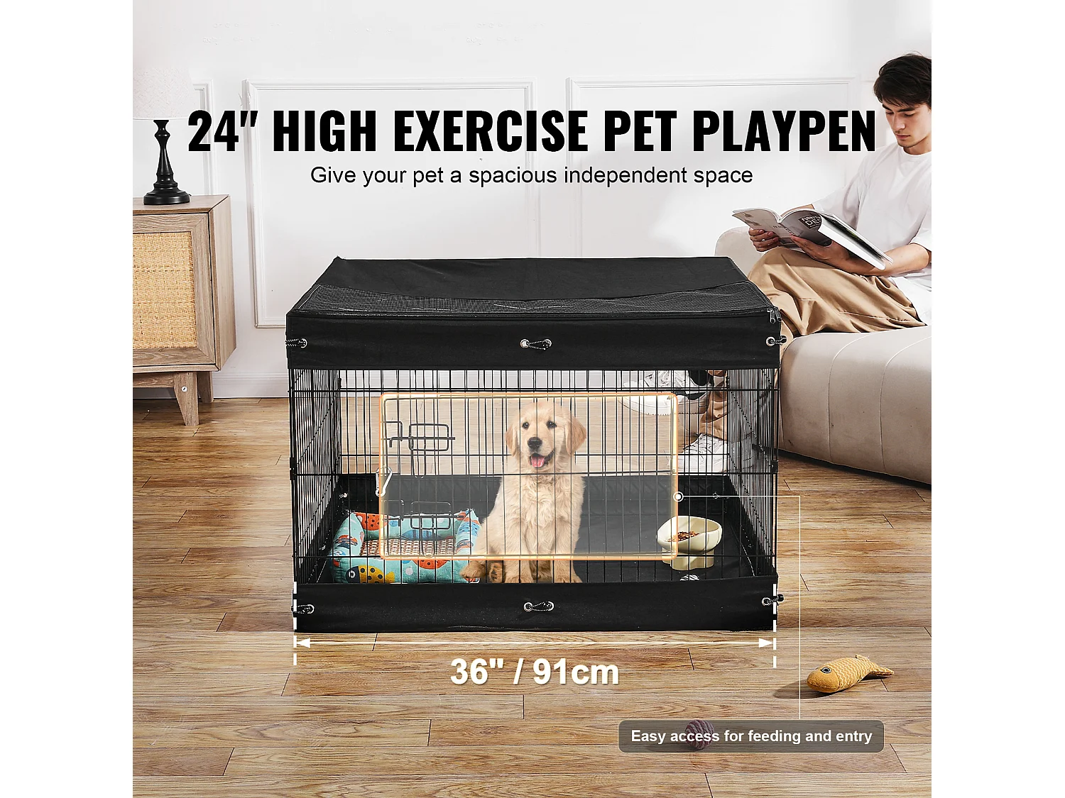 Hondenren SucceBuy, 4 Opvouwbare Metalen Panelen voor de Oefening van de Hond met Onderste Beschermhoes