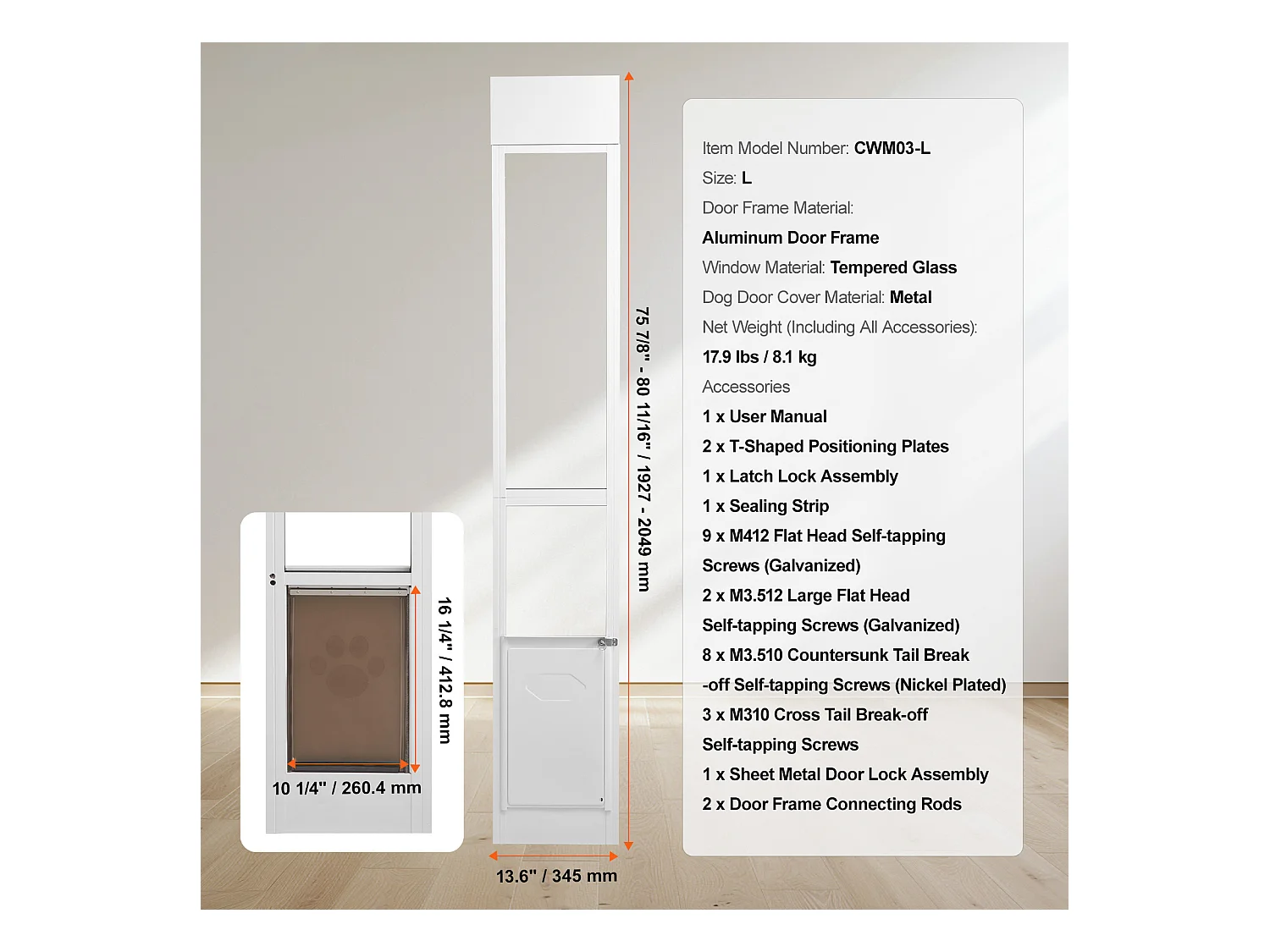 Porta Scorrevole in Vetro per Cani SucceBuy, Altezza Regolabile da 1927 a 2049 mm, L