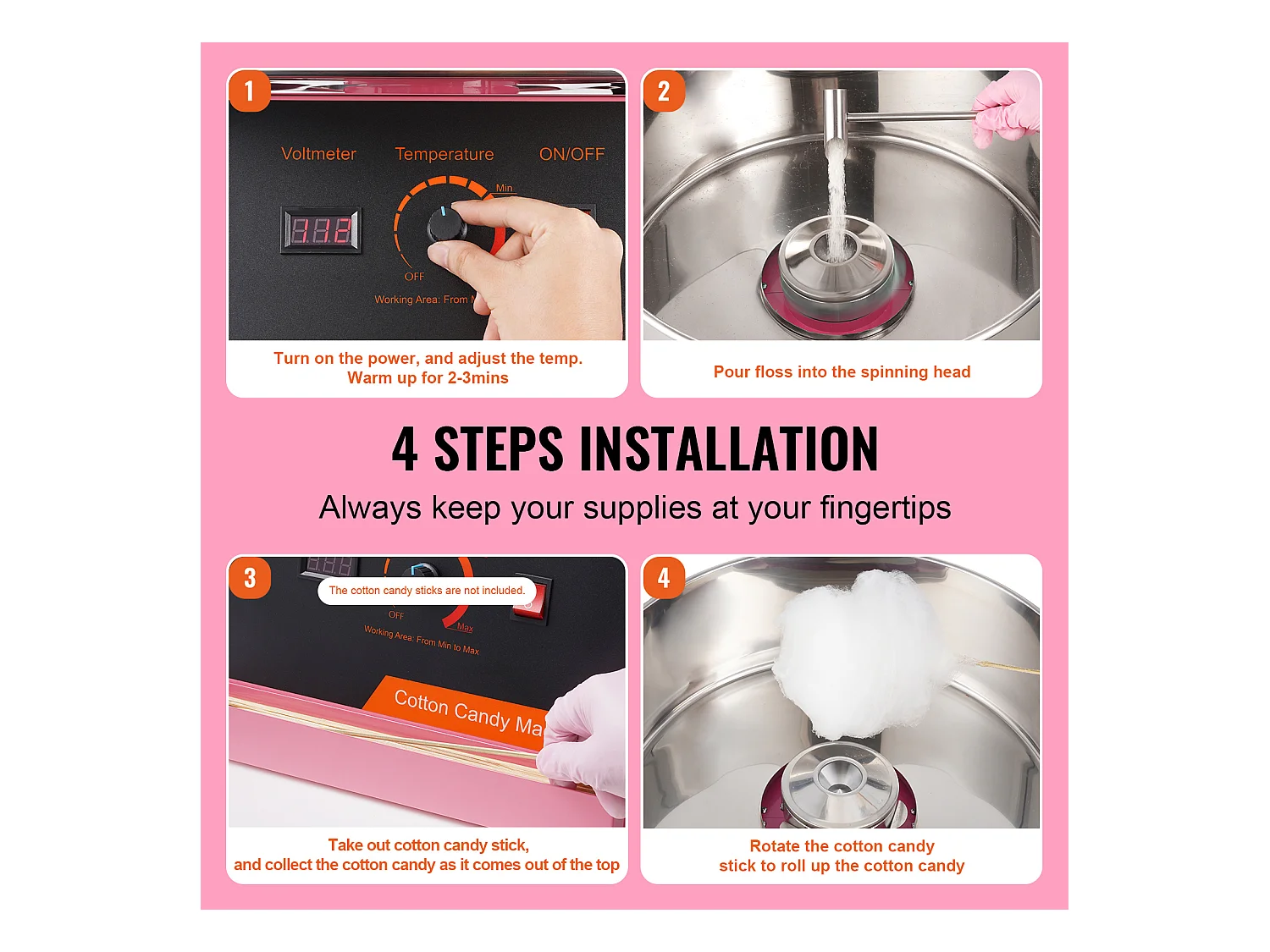 Commerciële Suikerspinmachine SucceBuy, Suikerspinmachine 1000 W, voor Thuis, Kinderverjaardag, Familiefeest, Roze