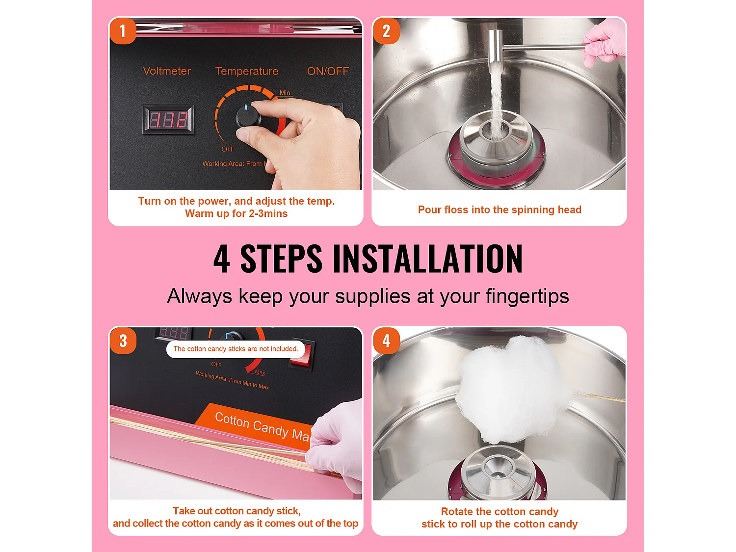 Máquina de Algodón de Azúcar Comercial SucceBuy, Máquina de Algodón de Azúcar 1000 W, Rosa